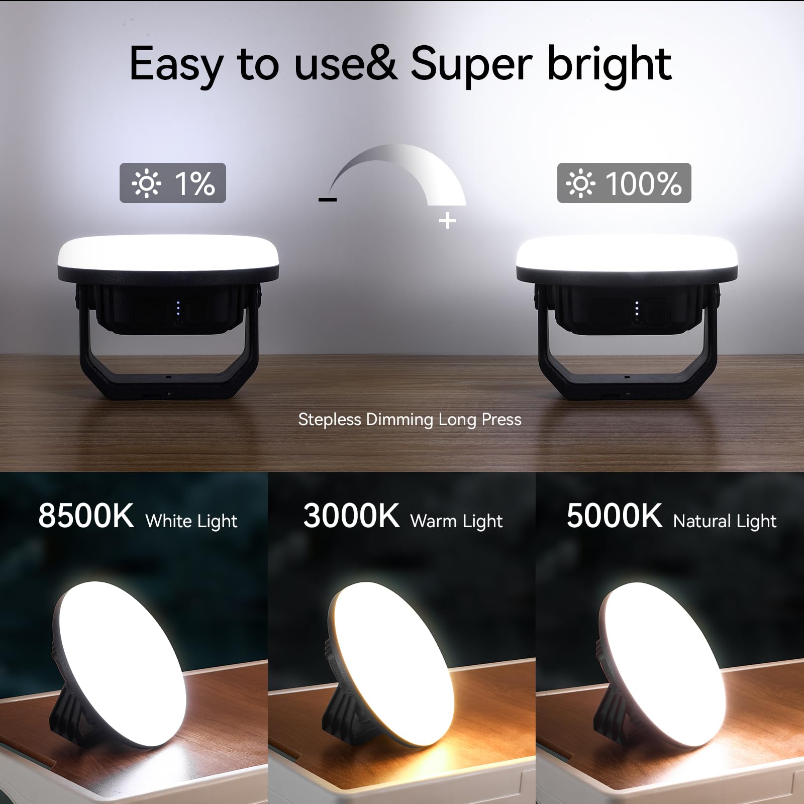 VAVOFO 30W LED Camping Lantern, 3000LM Rechargeable, 3 Lighting Modes, 7200mAh Power Bank, IP65 Waterproof, Black, Model KM-FD