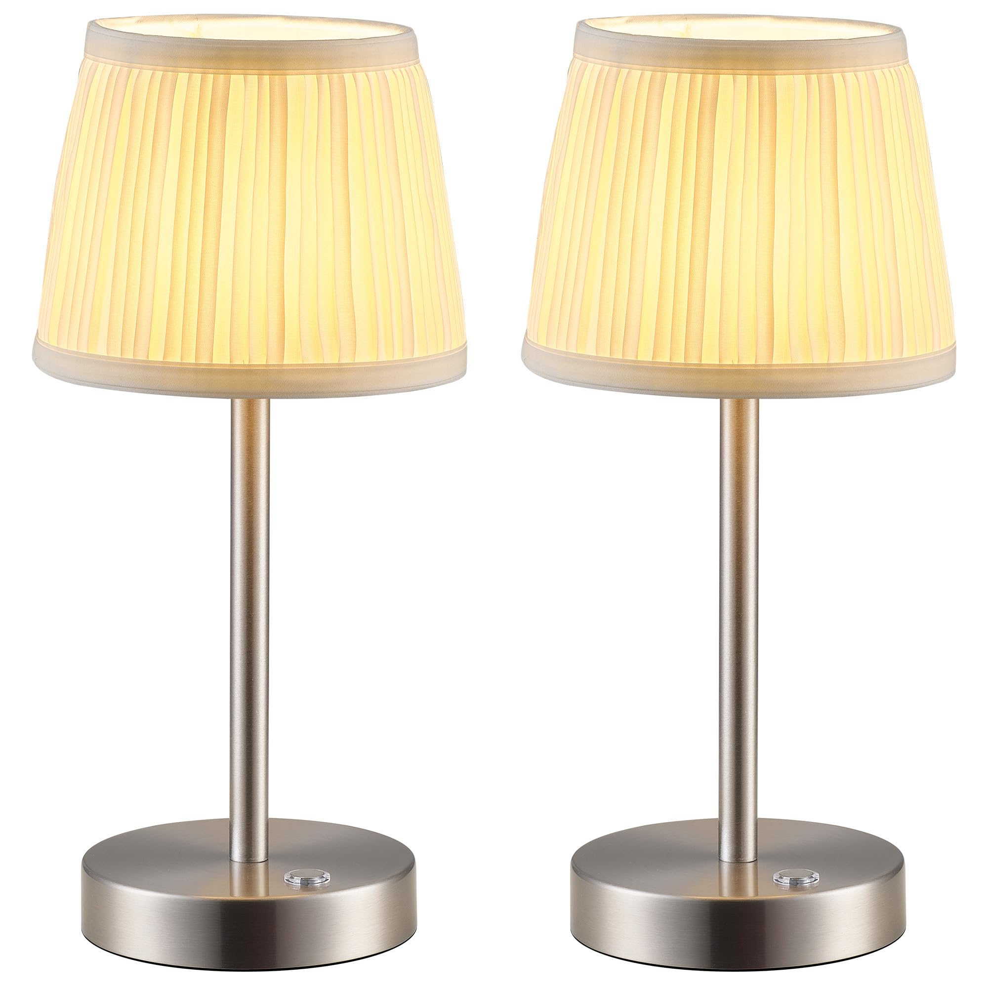 Pusu 2 Pack Cordless Led Nickel Table Lamps  Rechargeable 4000Mah 3 Way Dimmable Bedside Small Lamp With Fabric Shade  Lighting For Bedroom  Kids Room  Bathroom  Kitchen  Decor  Gift  Night Light