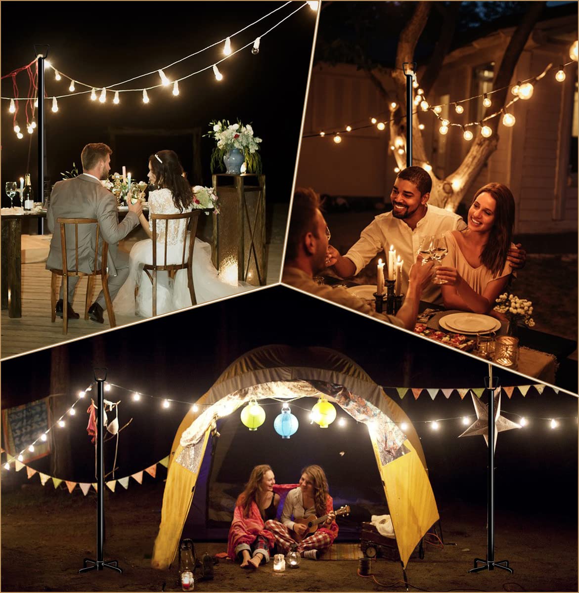 Queension 10Ft Ground Base String Light Poles For Outdoor String Lights For Garden  Backyard  Patio Lighting Stand For Parties  Bistro & Weddings  1 Pack