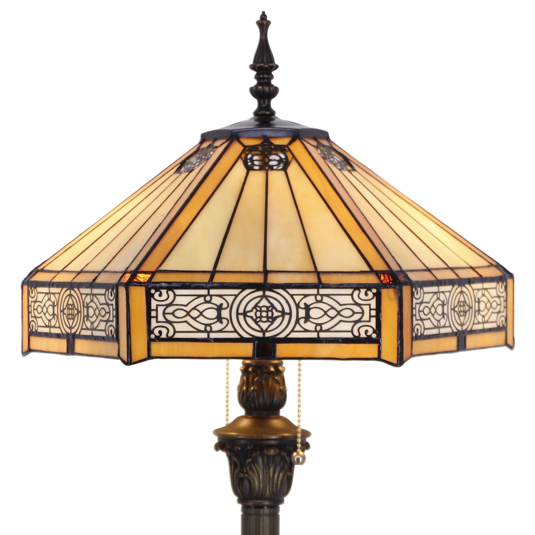 WERFACTORY Tiffany Floor Lamp Yellow Hexagon Stained Glass Mission Standing Reading Light 16X16X64 Inches Antique Pole Corner La