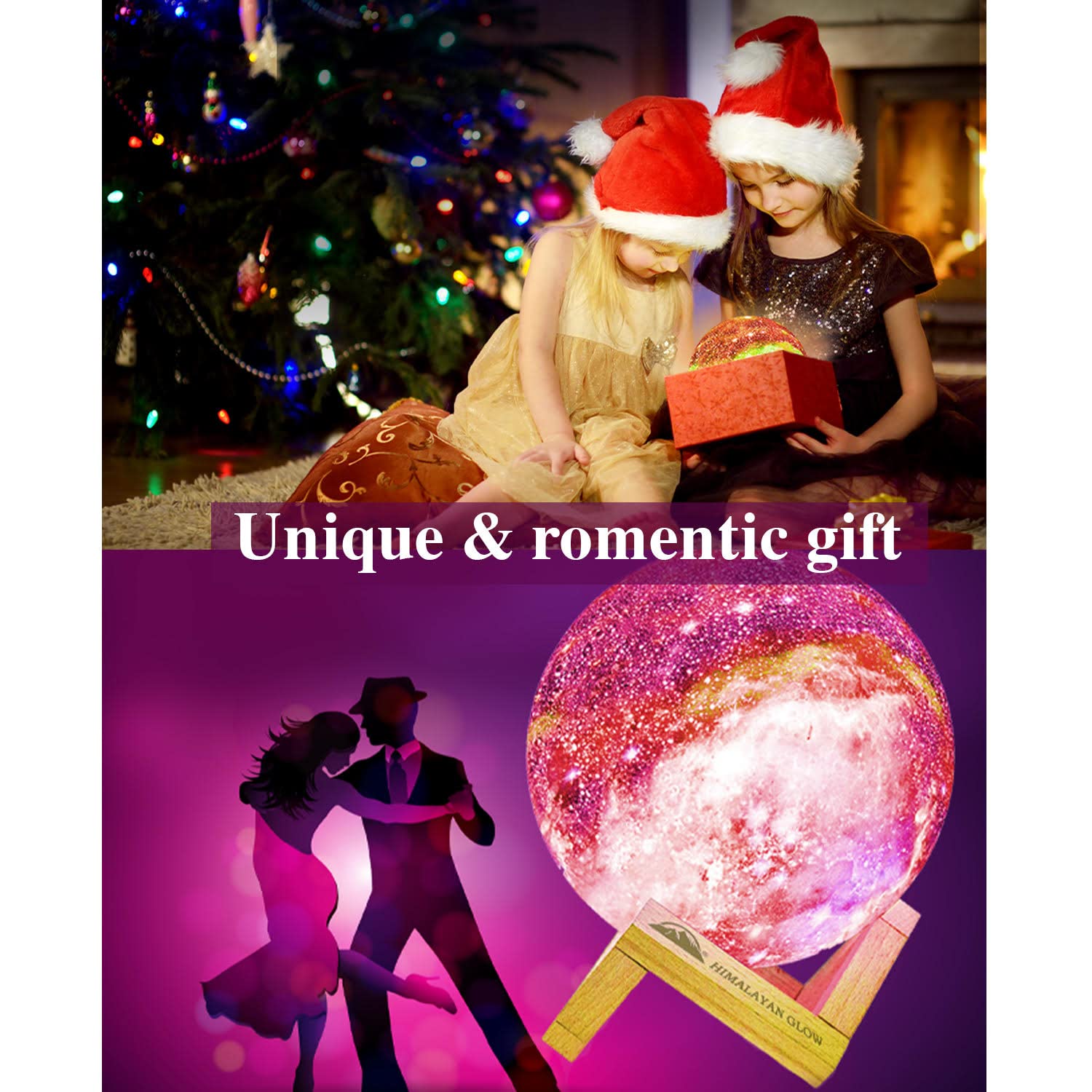 Himalayan Glow Galaxy Lamp, 5.9 inch Moon Night Lamp with 16 Colors with Classic Wood Stand & Remote/Touch Control Moon Night Li