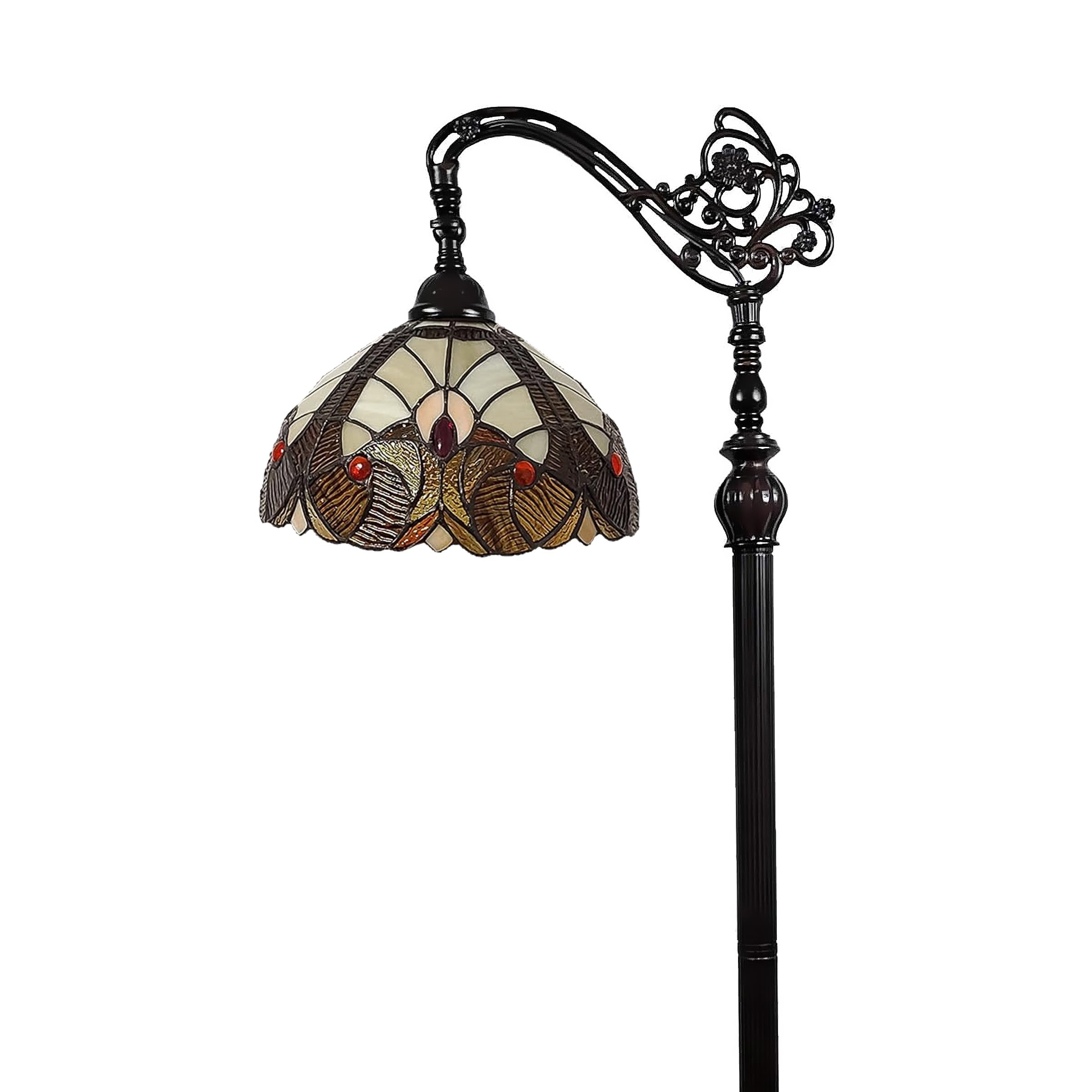 Amora Tiffany Style Floor Lamp, 62" Tall Vintage Stained Glass, Multicolored, Model AM344FL12 for Living Room & Bedroom Decor