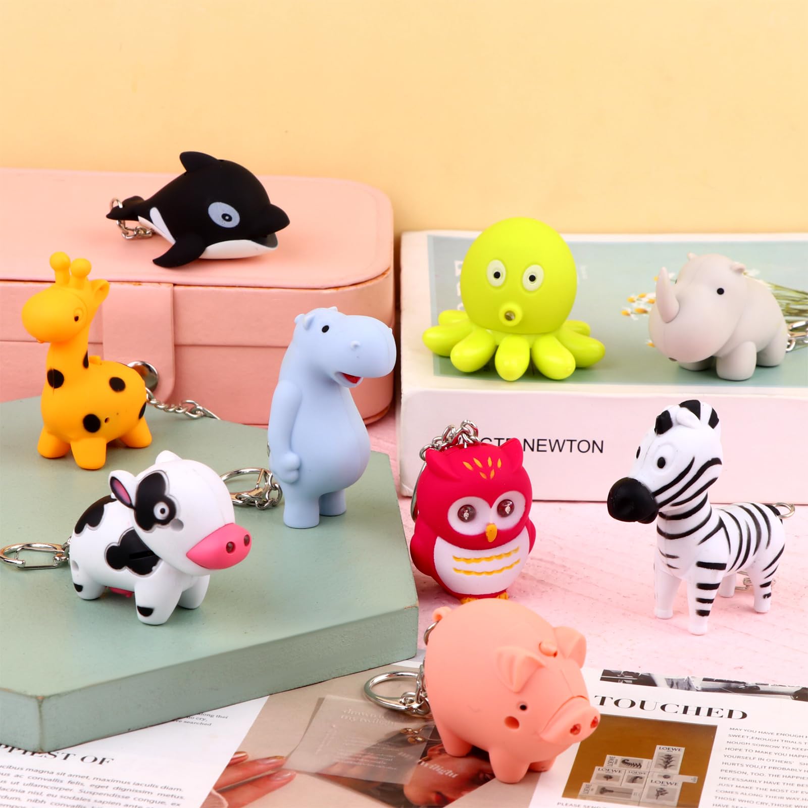 9 Pcs Nurse Flashlight Pediatric Nurse Flashlight Keychain Animal Flashlight Puppy Keychain Cow Giraffe Elephant Octopus Dolphin Pig Hippo Owl Zebra Flashlight Keychain Pen Light For Nurse Badge Reel