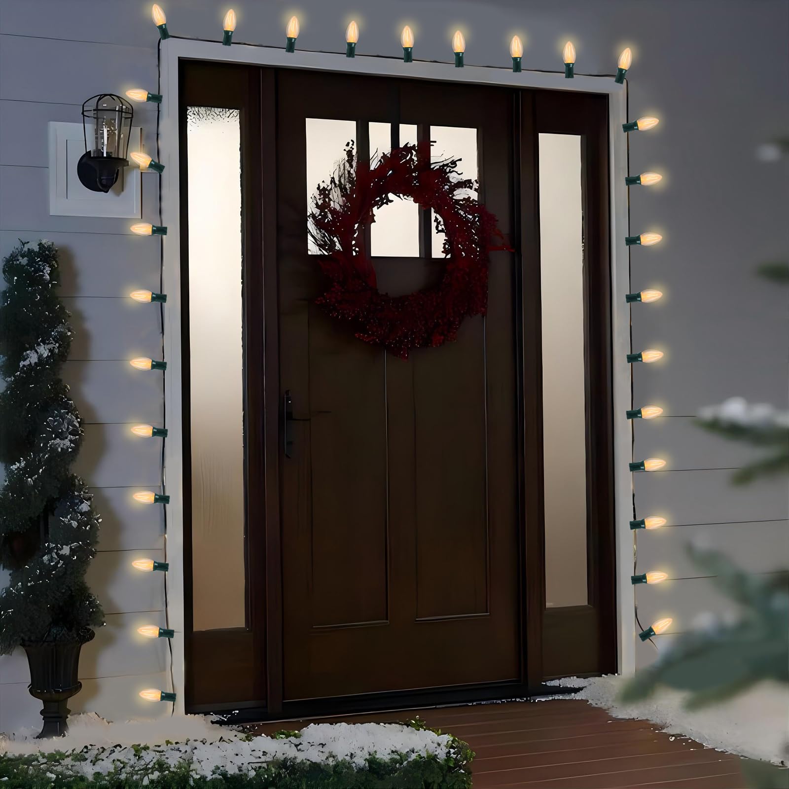 Lnguistic C7 LED String Lights, 25FT, 27 Warm White Bulbs, Clear Plastic, Connectable, Outdoor Christmas Decorations