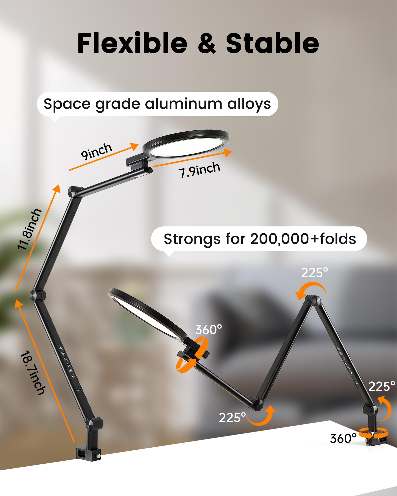LIFENGSOLER Clamp Desk Light, 1200LM Dimmable, Eye-Care, USB Ports, Large, Metal, Black, Model RDL-1
