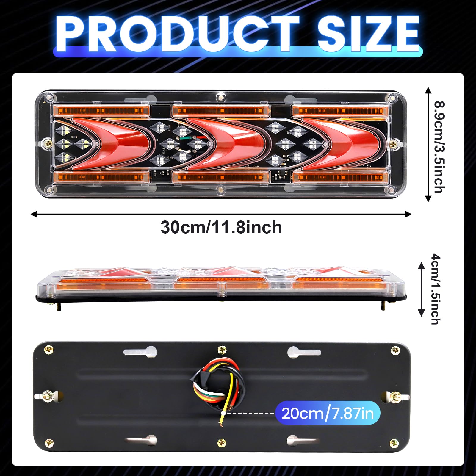 Xuzimaoyi 2Pcs Turn Signal Brake Reverse Taillight Led Truck Tail Lights Rectangular Turn Signal Stop Led Trailer Tail Light For