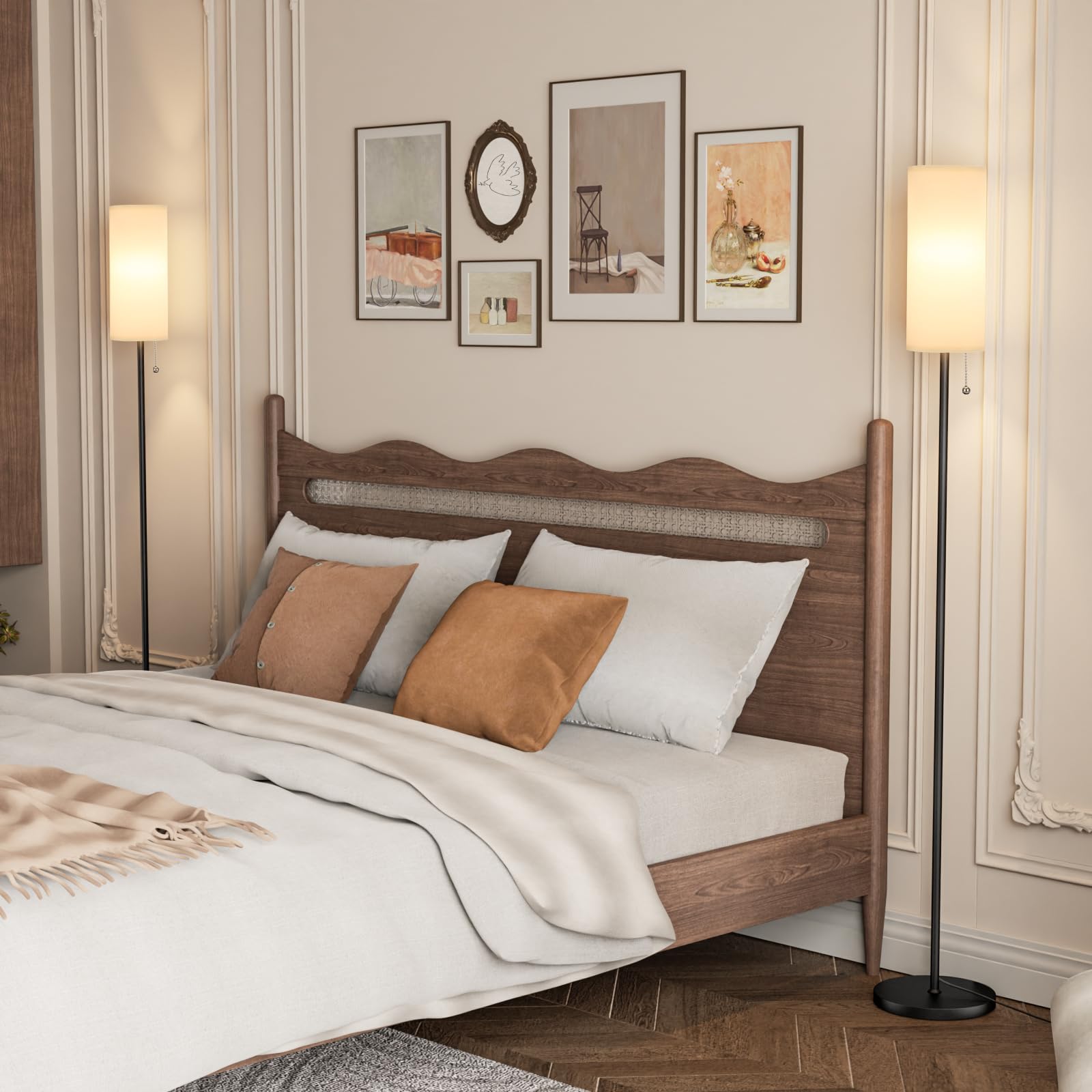 Ambimall Floor Lamp With 3 Color Temperatures Bulb Set Of 2, 64'' Standing Lamp With Linen Lampshade For Bedroom, Minimalist Pol