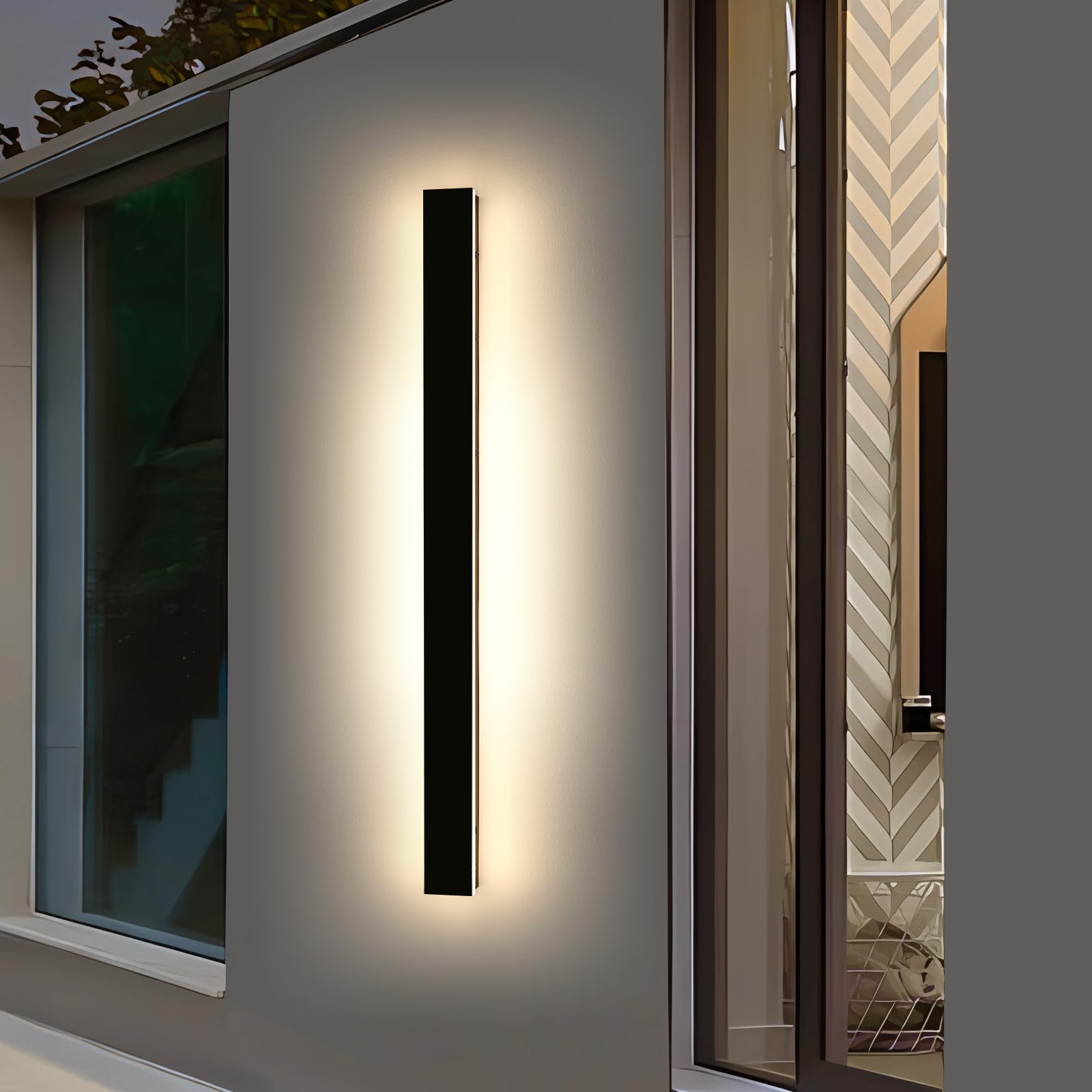 Daoseolo 57inch Modern LED Wall Sconce  Black Outdoor Wall Light  3000K Warm White  50W  IP65 Waterproof  Long Linear Wall Mount Lighting  Outside Exterior Lights for Garage  Patio  Garden