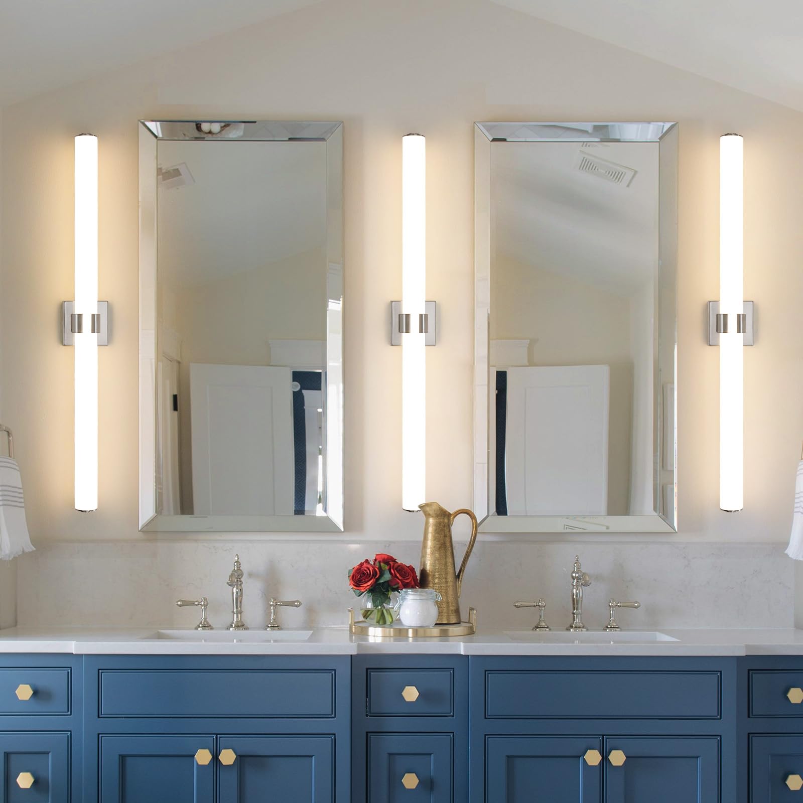 Aijiasi Bathroom Vanity Light Fixtures - 39 Inch Brushed Nickel Bathroom Lights Over Mirror, 3000K Dimmable Led Vanity Light Bar