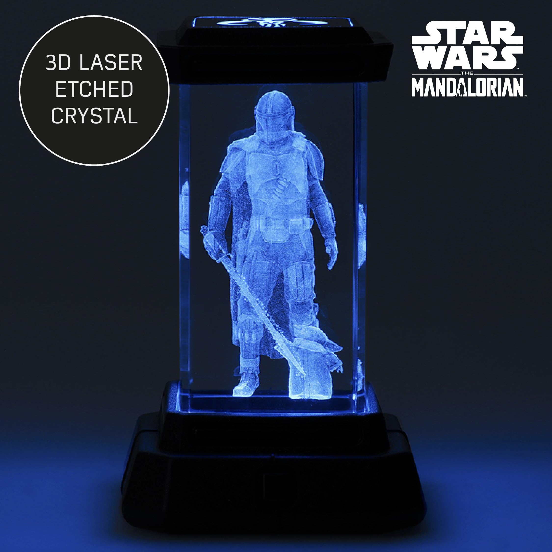 Paladone The Mandalorian Holographic Light, 3D Laser-Etched Crystal Model of The Mandalorian and Grogu, 12cm (4.7) Tall Lighting