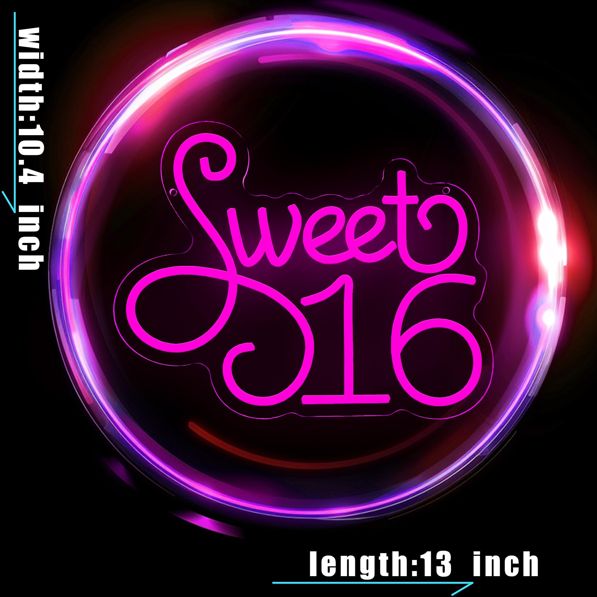 TAGEEKOO Pink Sweet 16 Neon Sign - LED Light Birthday Decor, Acrylic, Happy Birthday Party Backdrop, Sweet-Pink