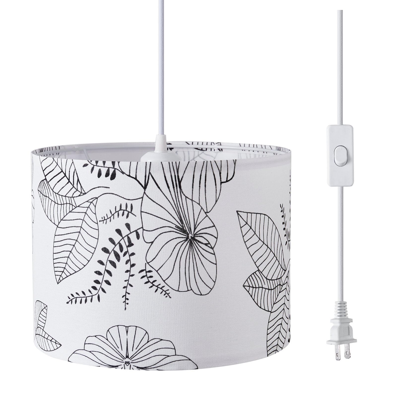KUAUGST Plug in Pendant Light, 15 FT Hanging Lamp, Fabric Shade, On/Off Switch, Metal, Flower Color, Model Plug in Pendant Light-06