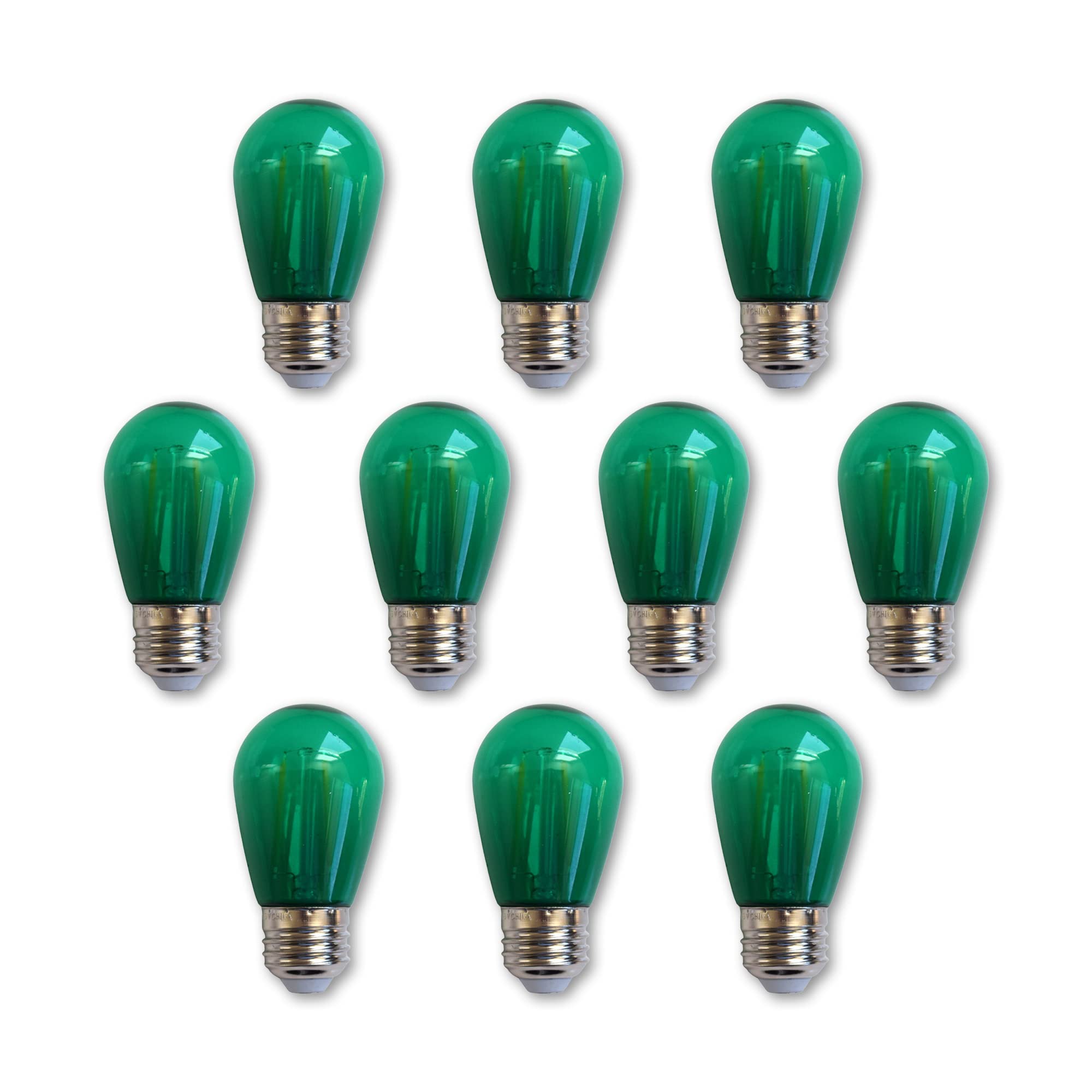 fantado Green (10-Pack) LED Filament S14 Shatterproof Energy Saving Color Light Bulb, Dimmable, 2W, E26 Medium Base