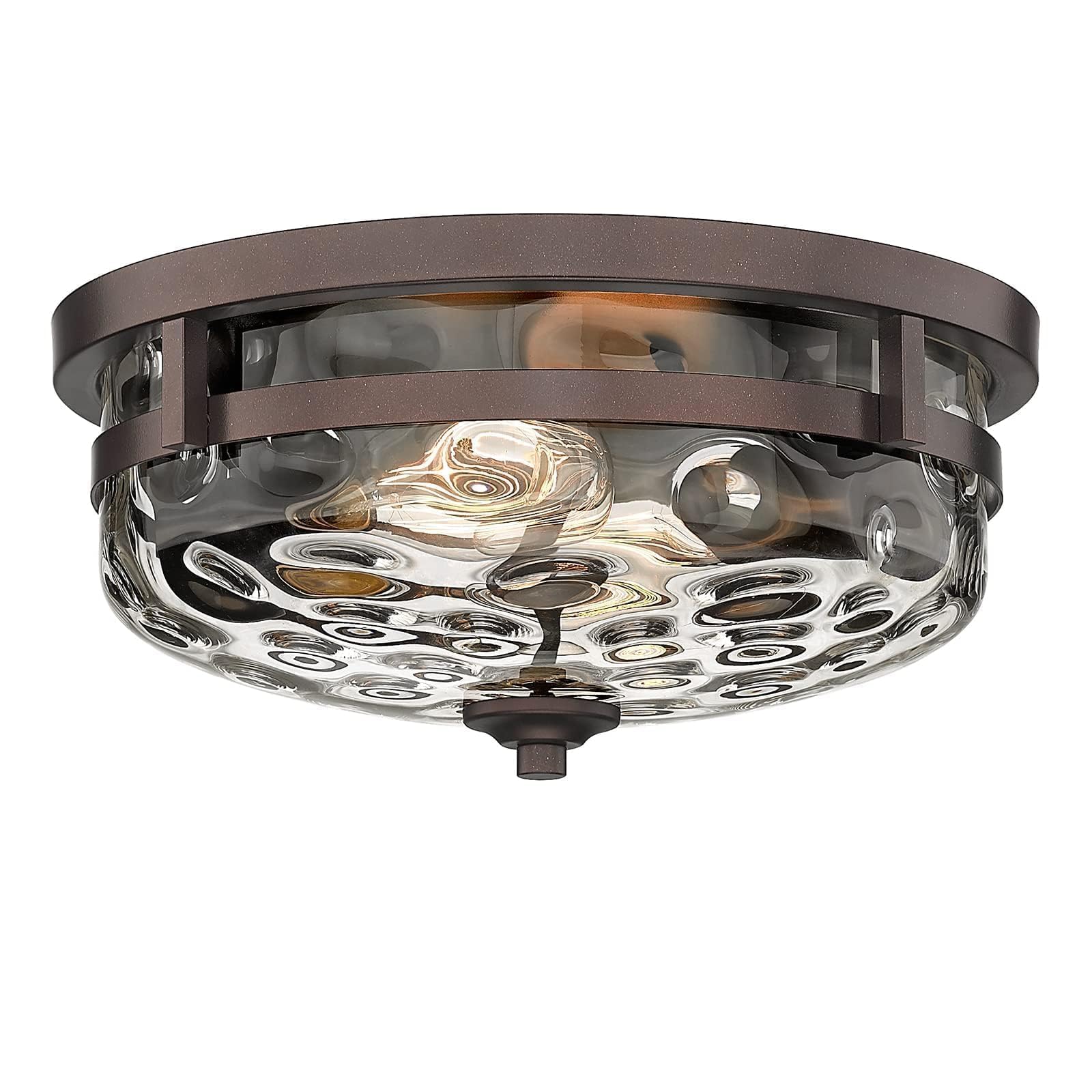 Casia Flush Mount Ceiling Lights, 2-Light Farmhouse Close to Ceiling Light, Hammered Glass Industrial Ceiling Lighting Fixture f