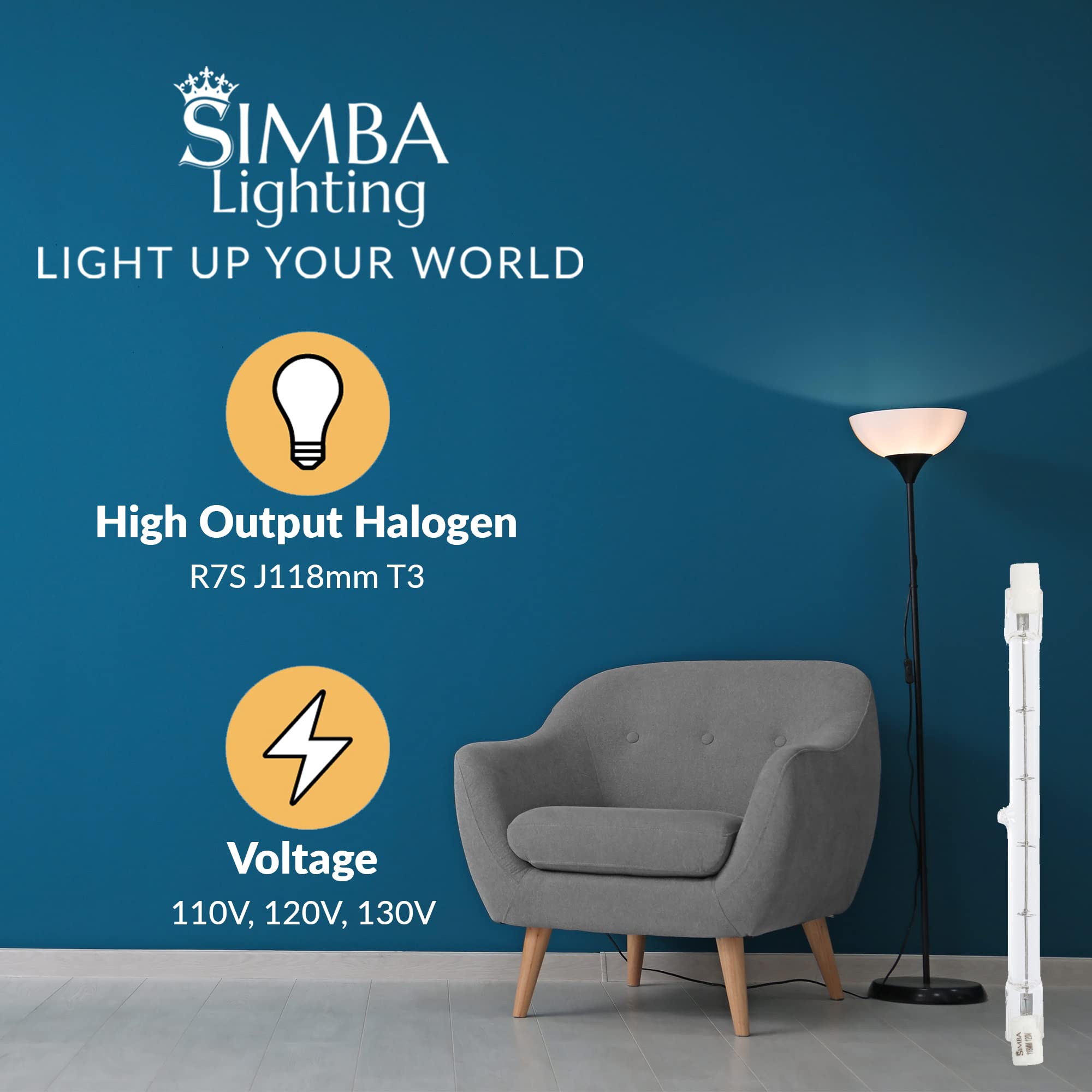 Simba Lighting Halogen R7S 118Mm T3 300W Dimmable 4000Lm (5 Pack) J Type Linear Double Ended Floodlight Bulb 360 Beam Angle 120V For Work  Security  Landscape Lights  Floor Lamps  Warm White 2700K