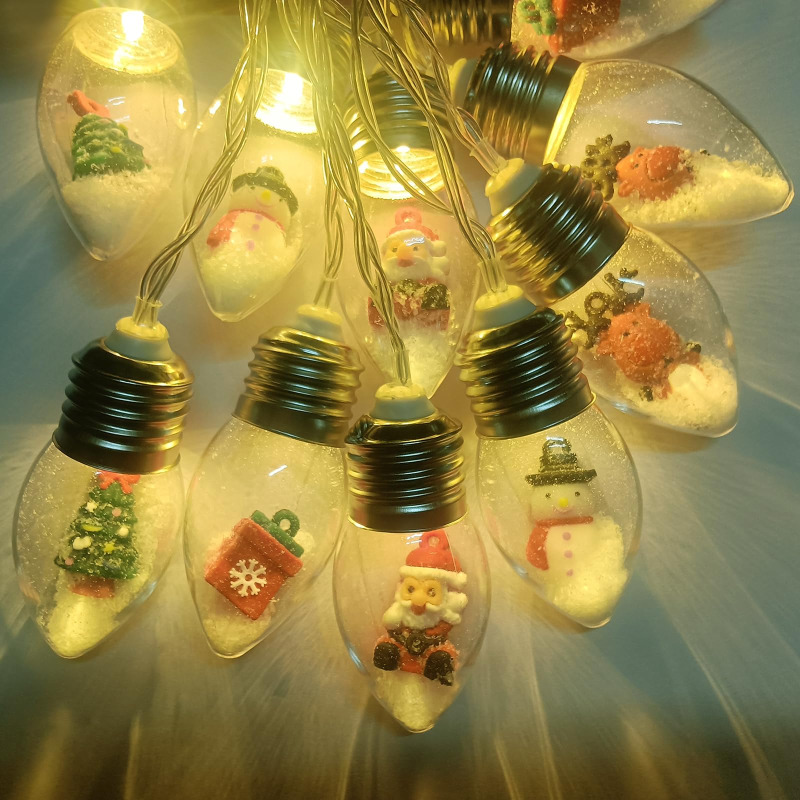 Christmas Lights Indoor 6.8Ft Christmas Snow Globe Lights 10 Led Fairy Lights With Remote Timer, Battery Powered String Lights Warm White String Lights Indoor For Bedroom Party Vintage Christmas Decor