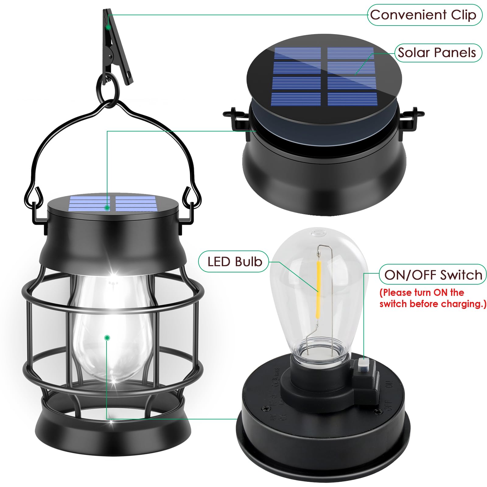 Ubright 2 Pack Solar Lantern Lights Outdoor Waterproof Metal Hanging Solar Lights For Outside Decorative Lights Outdoor For Pati