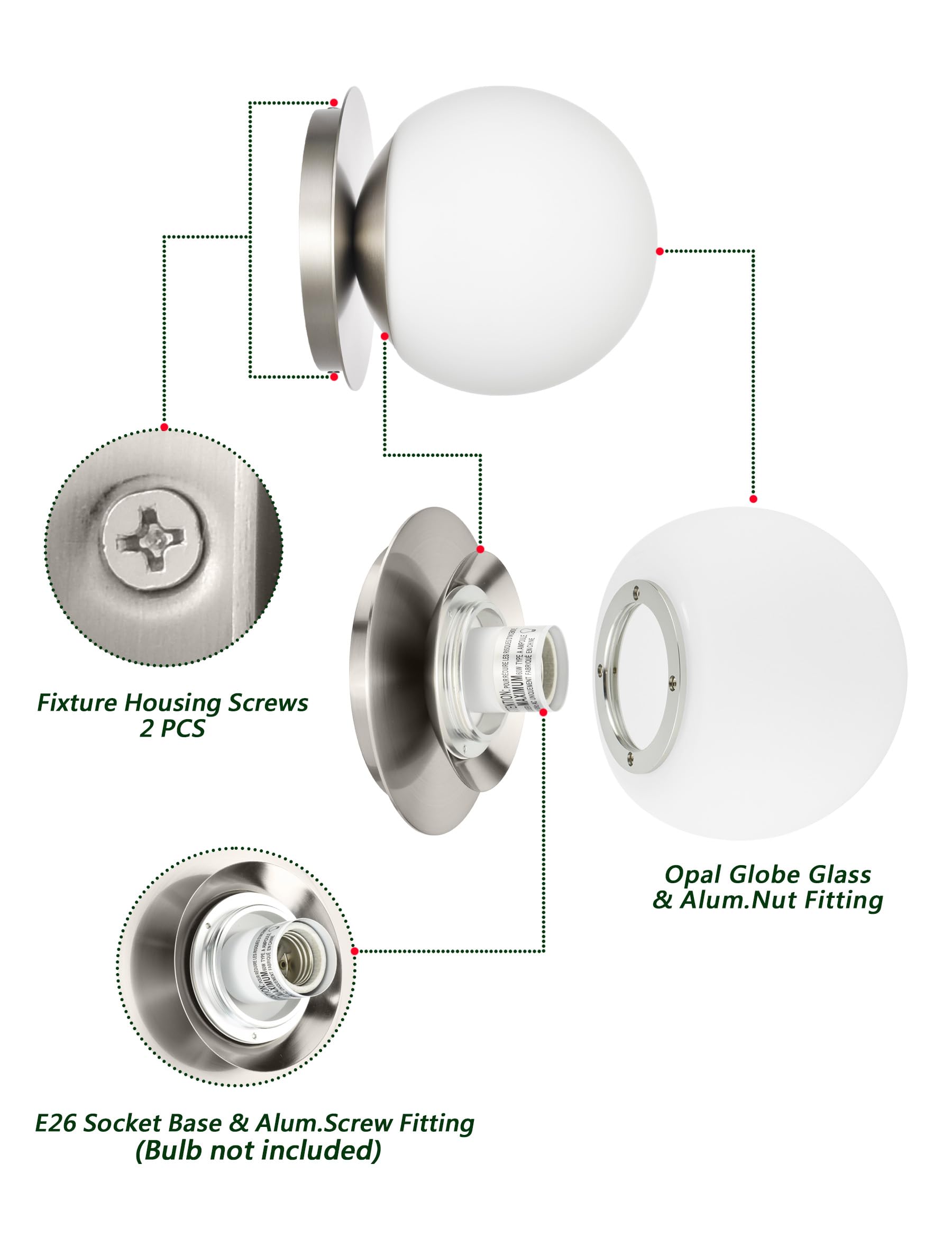 Wall Sconces, 1 Light Modern Globe Sconce In Brushed Nickel, Wall Light For Bedroom Bathroom Living Room & Hallway Vanity Lighting, Ceiling Light Fixture