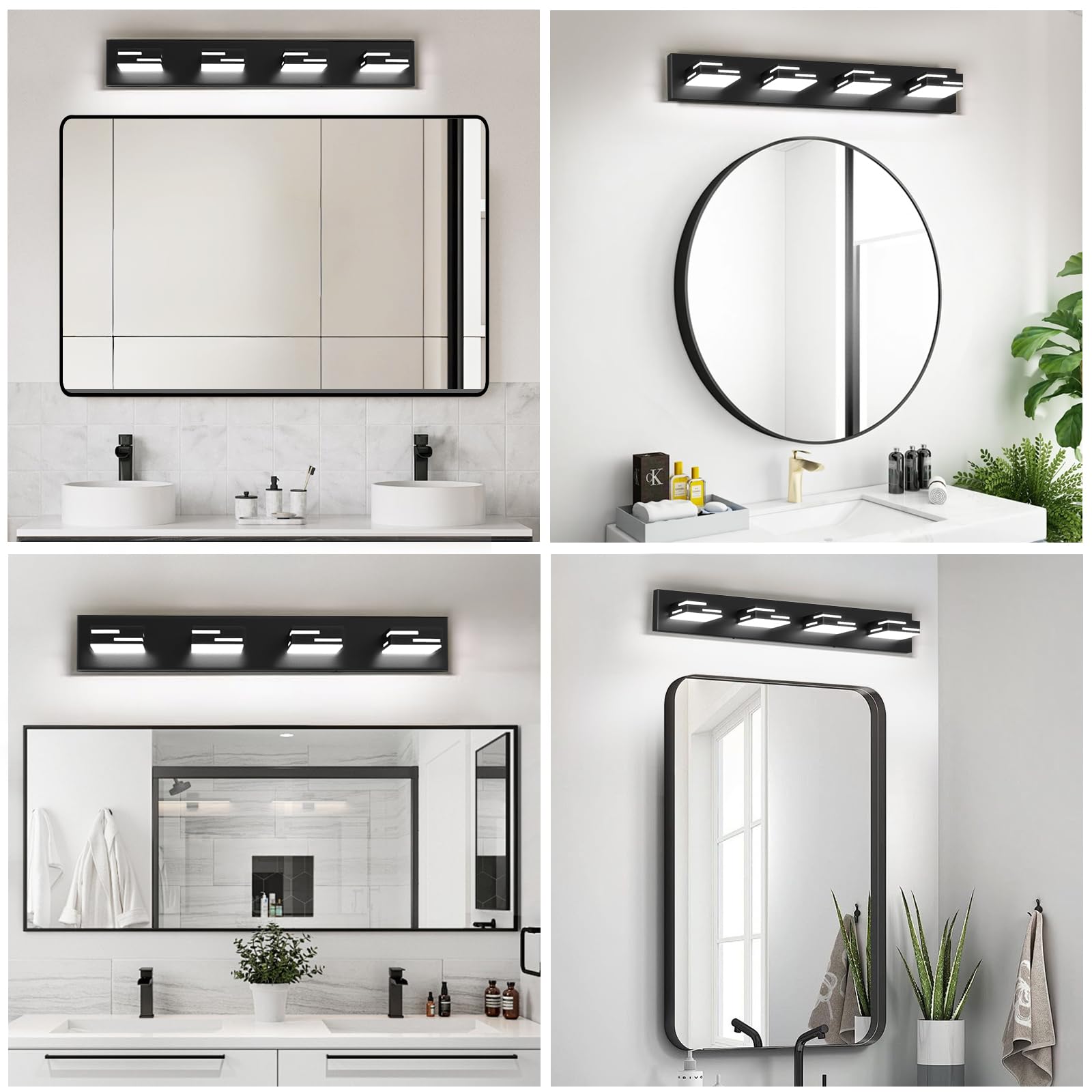 IZORRO LED Bathroom Vanity Light Fixtures, 30-Inch, 4-Light, Dimmable, Matte Black, Metal, Model SPU9-PT-3