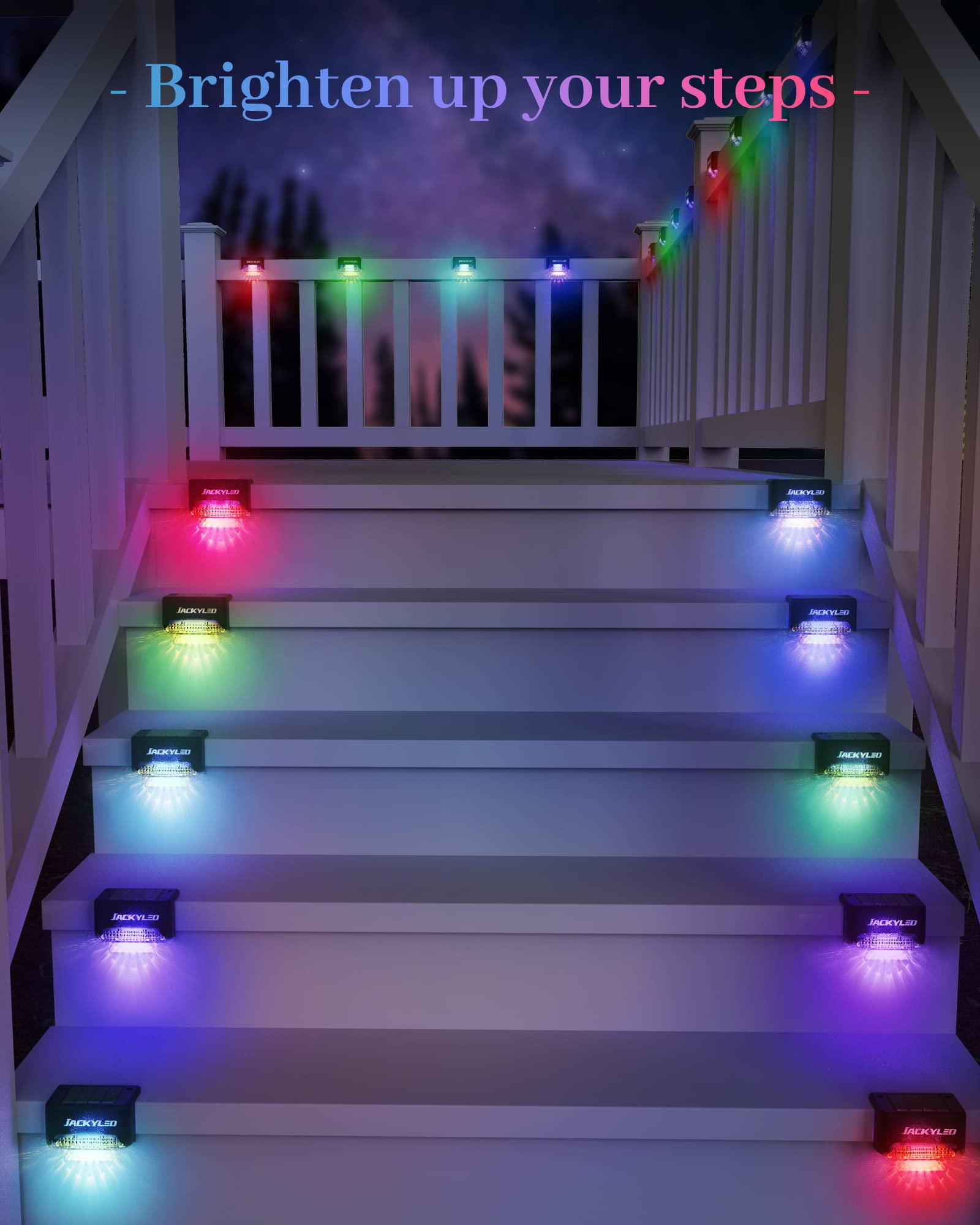 Jackyled 16 Pack Deck Lights Solar Powered Color Changing, Outdoor Solar Fence Lights Waterproof Led Stair Lights For Patio Step