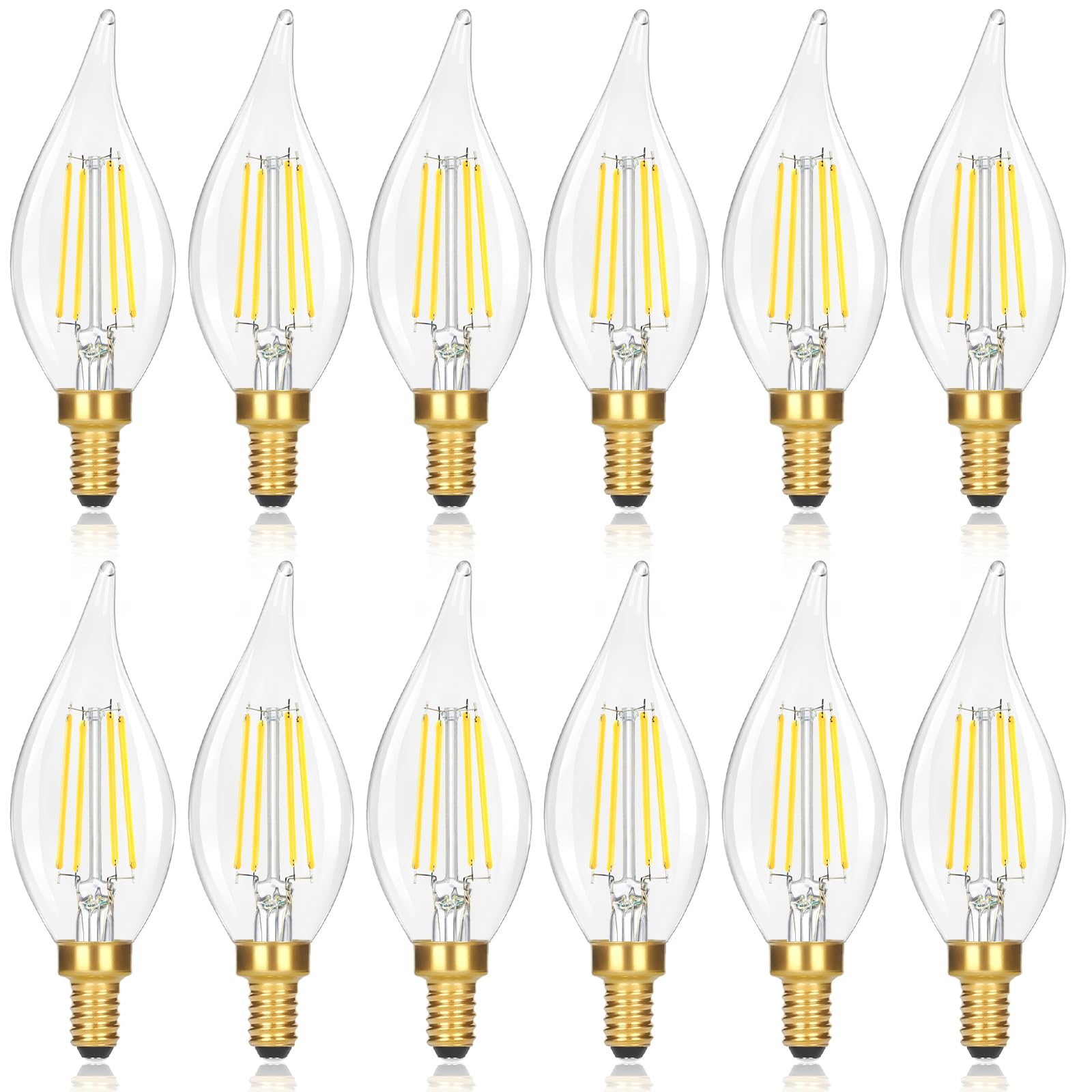 12-Pack Dimmable E12 Led Candelabra Bulbs 60 Watt Equivalent, 5000K Daylight White Dimmable Chandelier Light Bulbs, 6W 630Lm Vin
