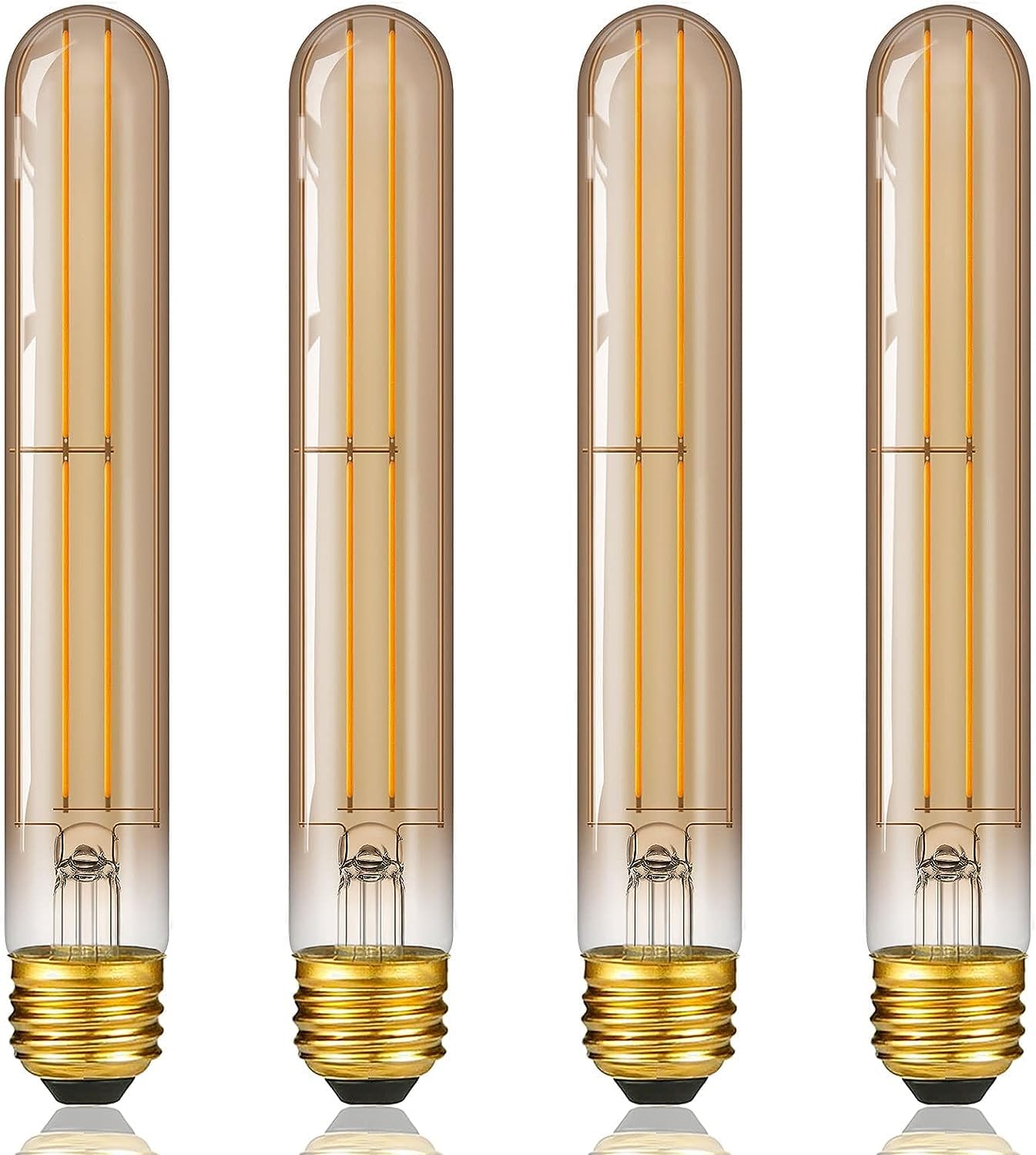 NOVELUX 7.3 Inch 2200K Edison Bulbs Amber Dimmable,Vintage Style Decorative Antique Light Bulb,T10 Long Tubular LED Light Bulbs,6W E26 LED Bulb 60 Watt,UL Listed(4 Pack)
