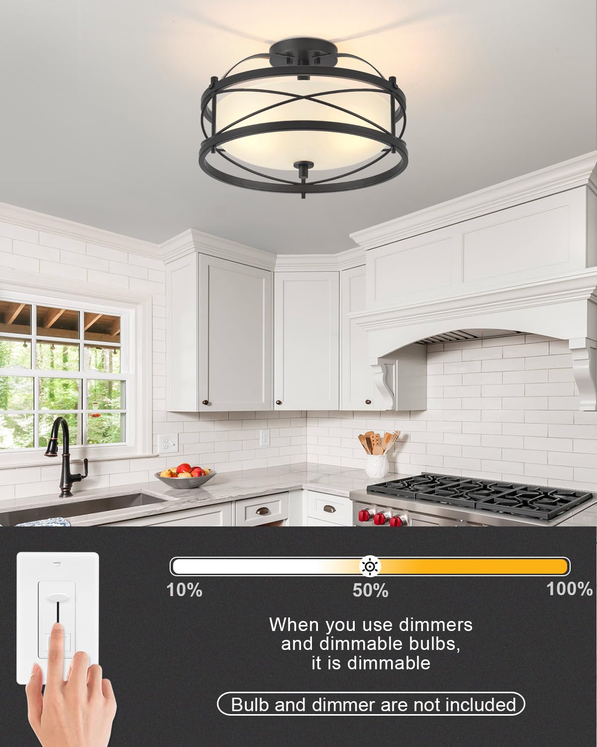 Lhlyclx Entryway Drum Light Fixtures, Semi-Flush Mount Rustic Ceiling Light For Hallway Living Room Bedroom Kitchen (Black)