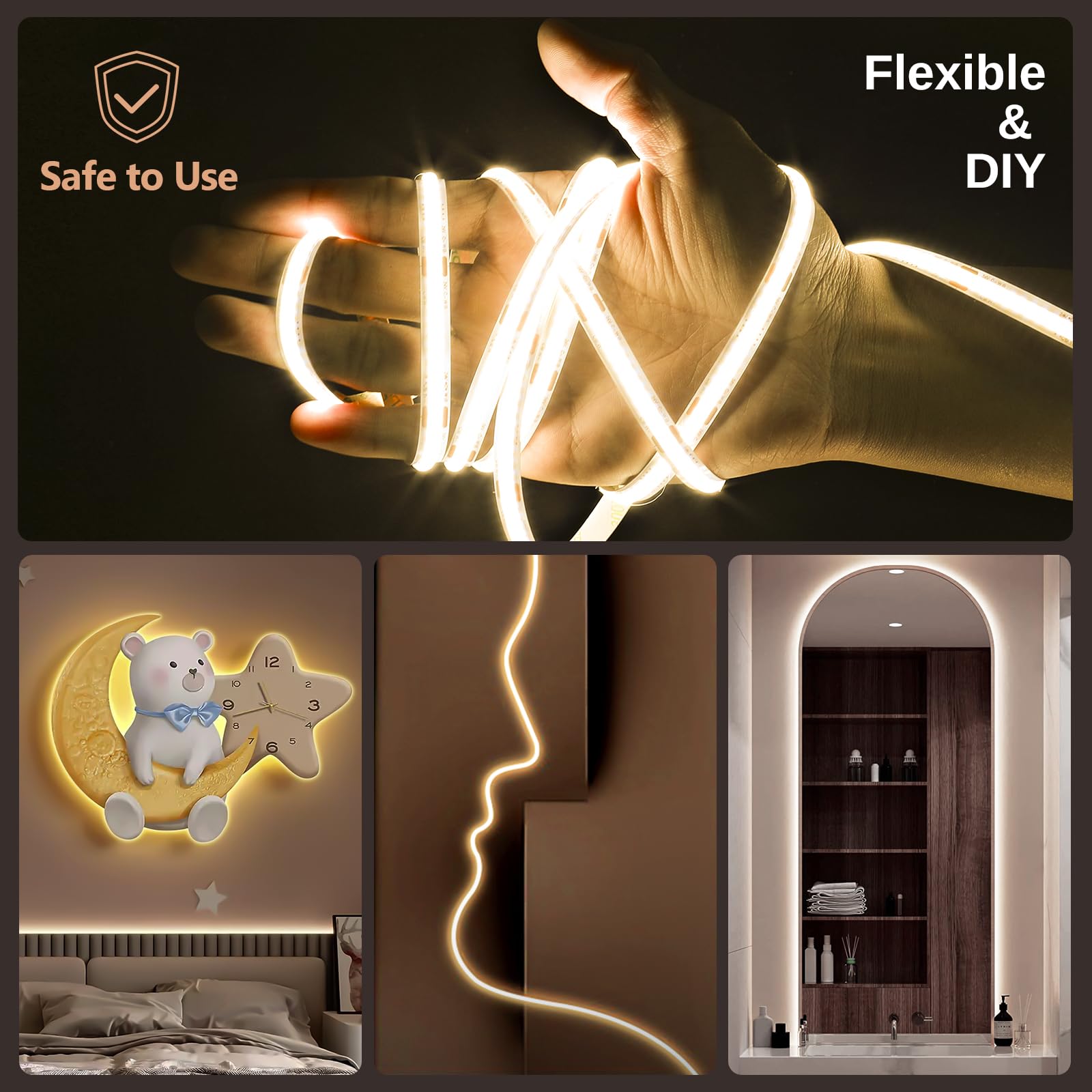 Wefomey COB LED Strip Light, Dimmable 2700K-6500K, 32.8ft, 6080 LEDs, Flexible Plastic Tape for Under Cabinet, Bedroom,