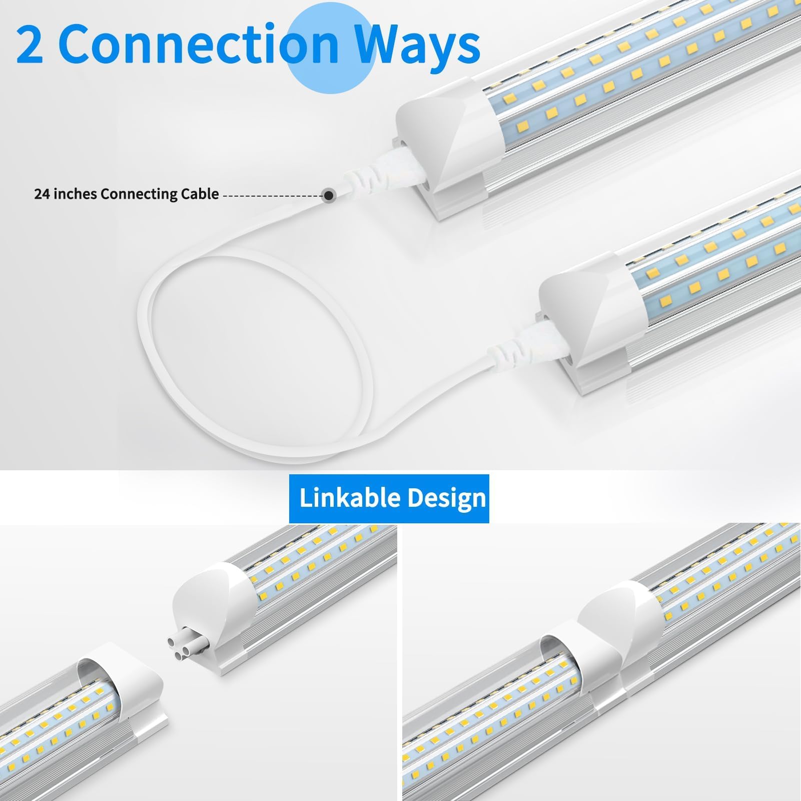 CNSUNWAY 2FT LED Shop Light, 24W D Shape, 5000K Daylight White, Linkable, High Output, 3600LM, 2 Pack