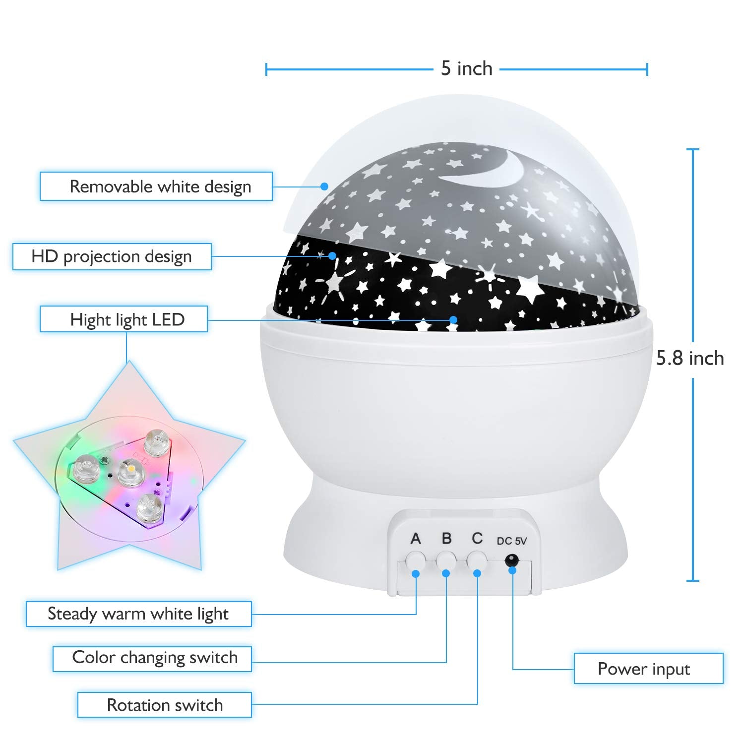 Rictly Night Light For Kids, Kids Night Light, Star Night Light, Nebula Star Projector 360 Degree Rotation - 4 Led Bulbs 12 Ligh