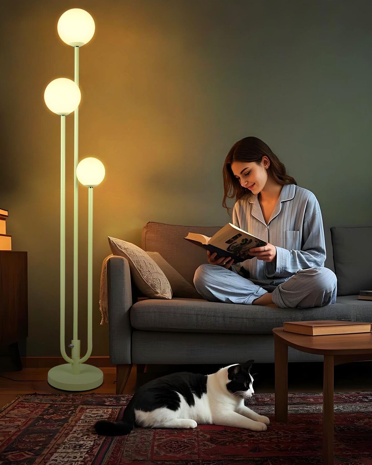 Lightdot 63In Floor Lamp With 3 Green U-Pole, Modern Floor Lamp With 3000K Soft Warm White Led Bulbs Included, Modern Tall Lamp 