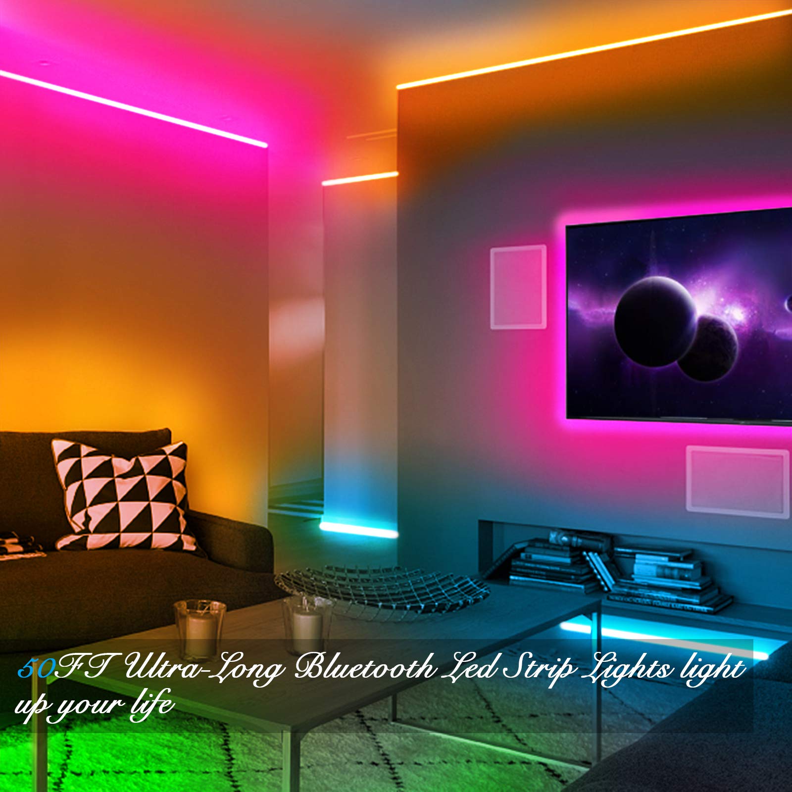 DAYBETTER 50FT LED Strip Lights, Smart App Control, Multicolor 5050 RGB, Music Sync for Bedroom & Party, Model DB50111524G-DAUS0D2