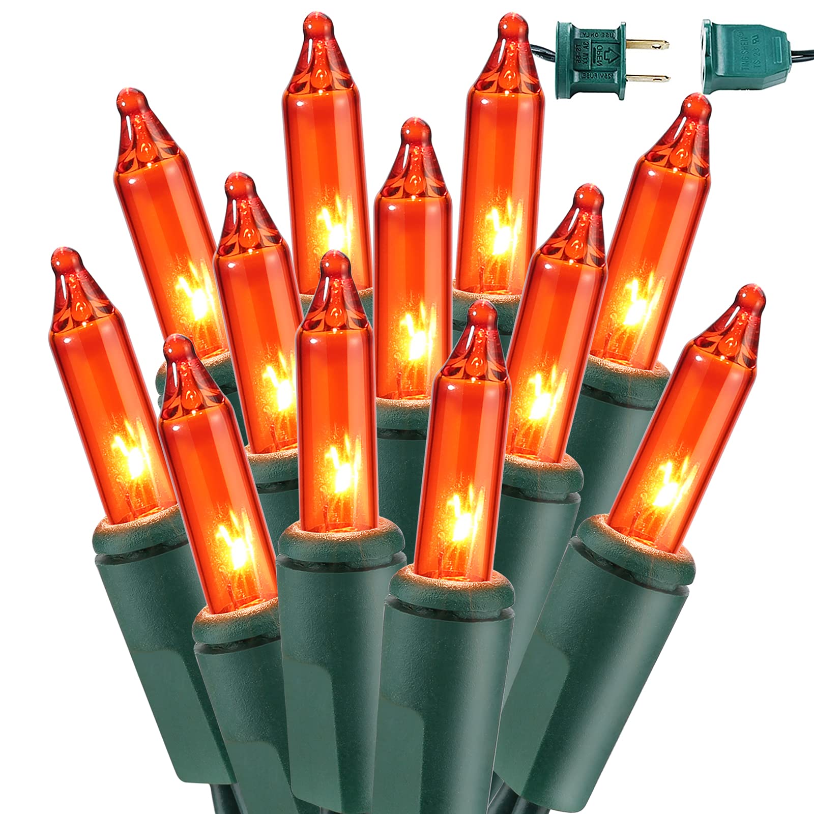 BrizLabs 300 Counts Orange Halloween Lights, Halloween Lights Connectable, UL Certified Mini Halloween Lights, Incandescent Orange Lights String for Indoor Outdoor Halloween Christmas Tree Decor