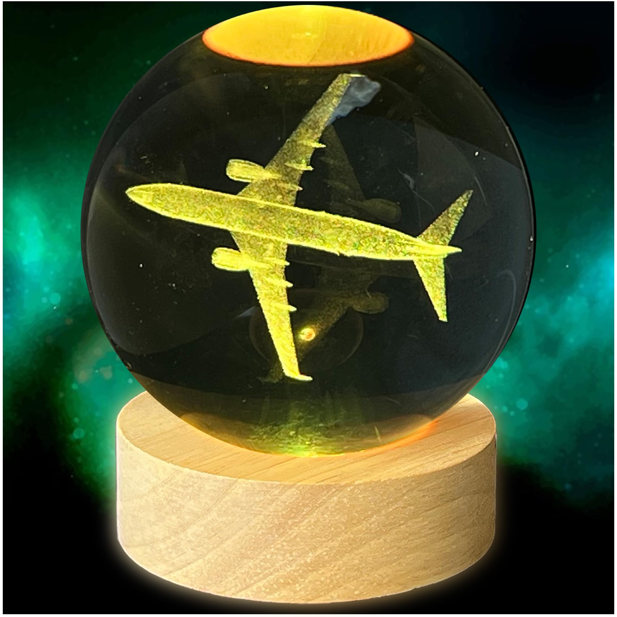 3D Airplane Crystal Ball Night Light, Remote Control with 16 Colors Change,Plane Decor for Men Boy Kids Room(2.4 Inch)