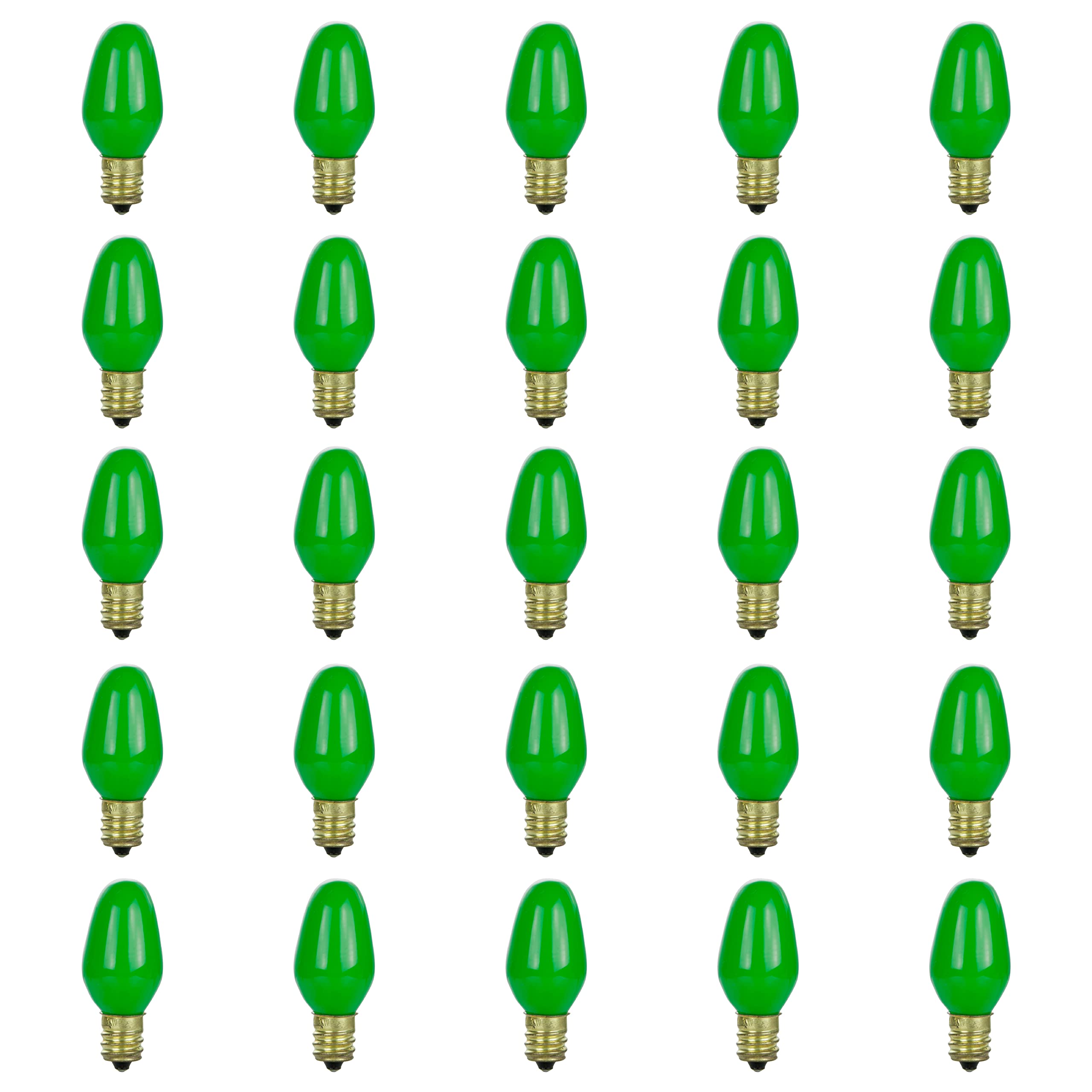 Sunlite 01260 7C7 Incandescent Bulb, 7 Watt, Candelabra E12 Base, C7 Small Night Light, Colored Bulb, Green, 25 Count