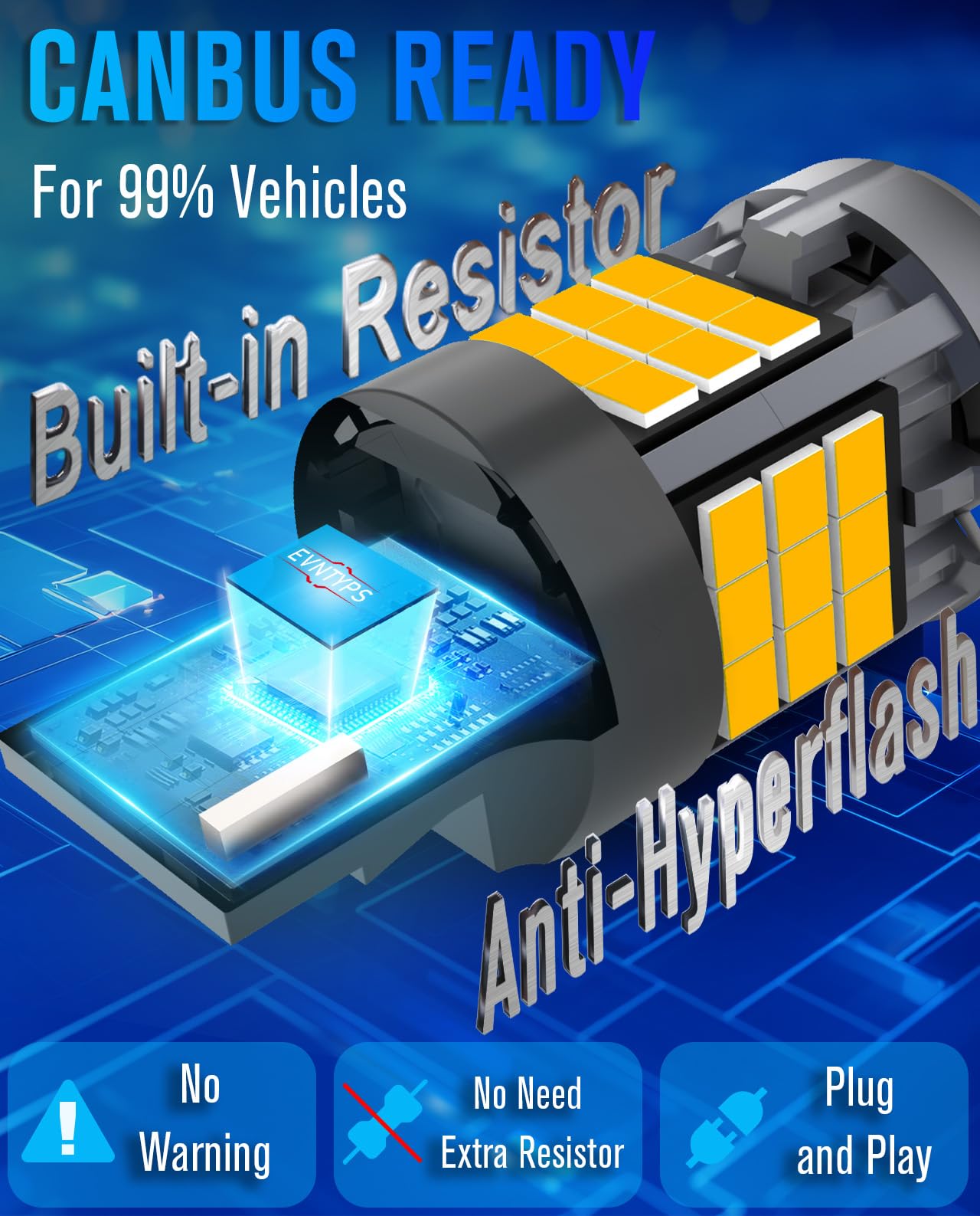 evntyps 7440 LED Bulb Amber Yellow, 2200K 4000LM, CANBUS Error Free, 7440/7443 Size, 2pcs
