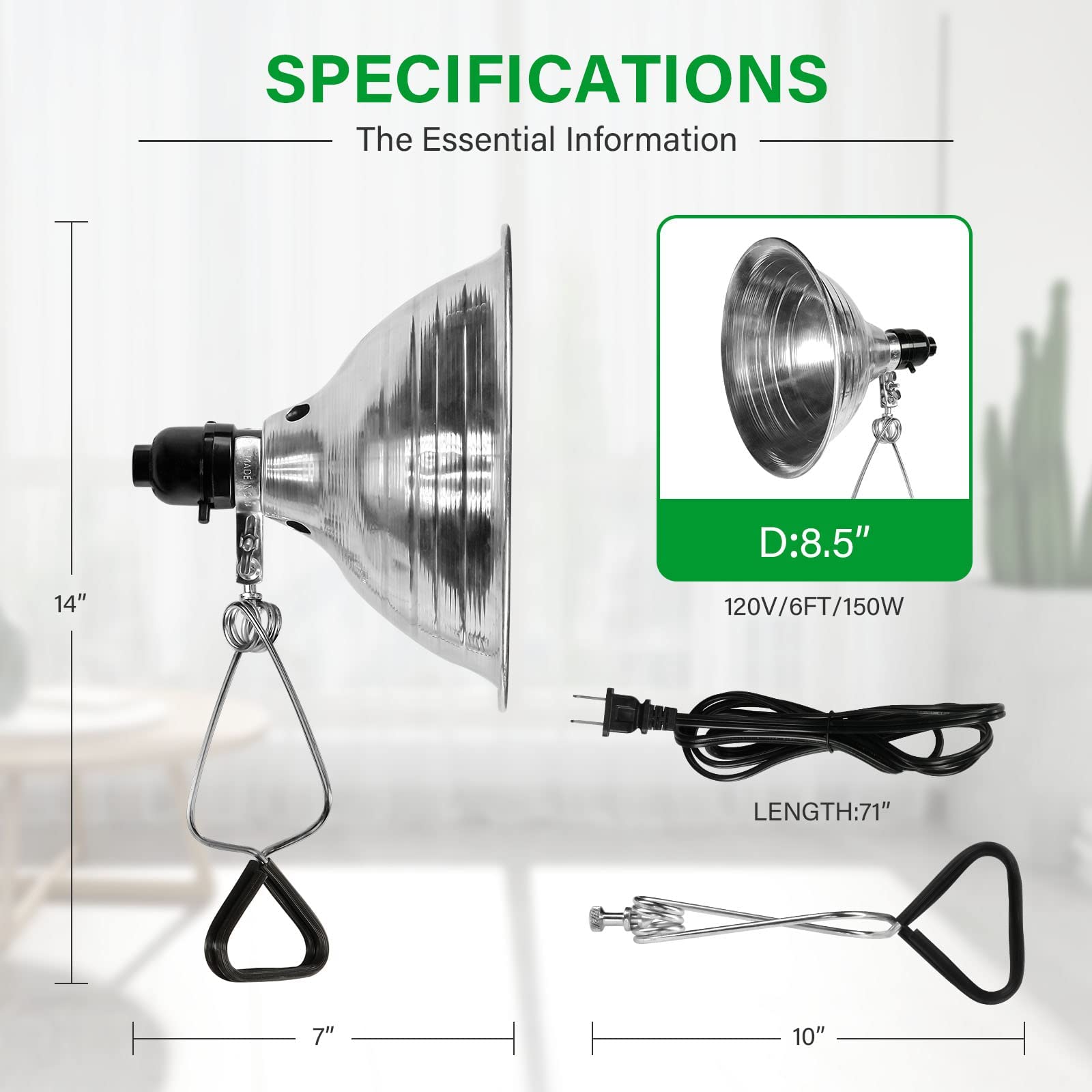 Simple Deluxe Clamp Light With 8.5 Inch Adjustable Aluminum Reflector, Suit For E26 Socket Max 150 Watt Lamp (No Bulb Included),