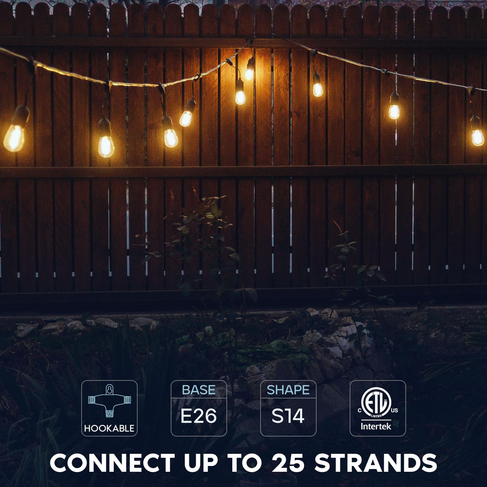 Luxrite 24Ft Led Outdoor String Lights Commercial Grade Waterproof, 12 Edison S14 Shatterproof Bulbs, Hanging Lights For Patio,