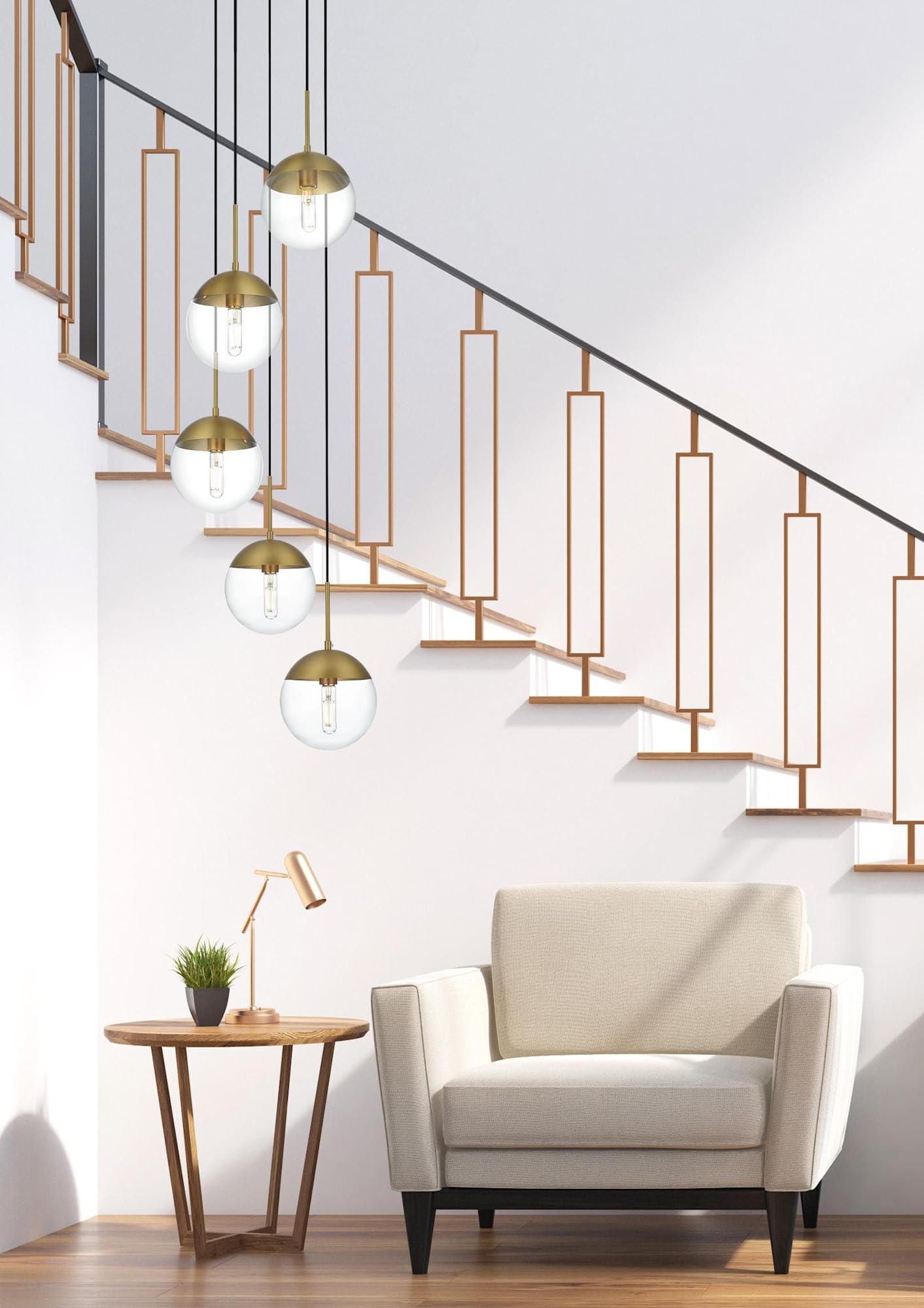 Living District Eclipse 5-Light Metal & Glass Pendant in Brass/Clear