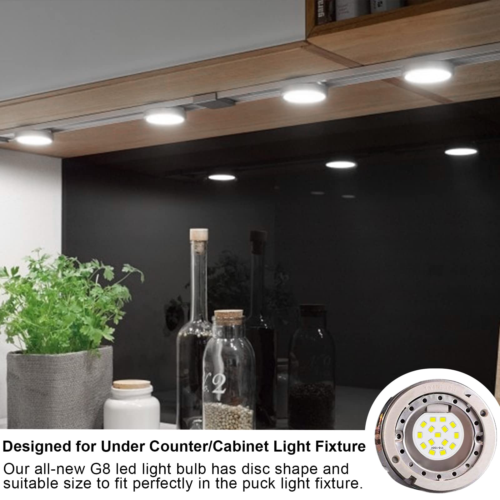 TAIYALOO G8 LED Bulb, Dimmable 3W (30W-35W Halogen Equivalent), Daylight White 6000K, 10 Count, T4