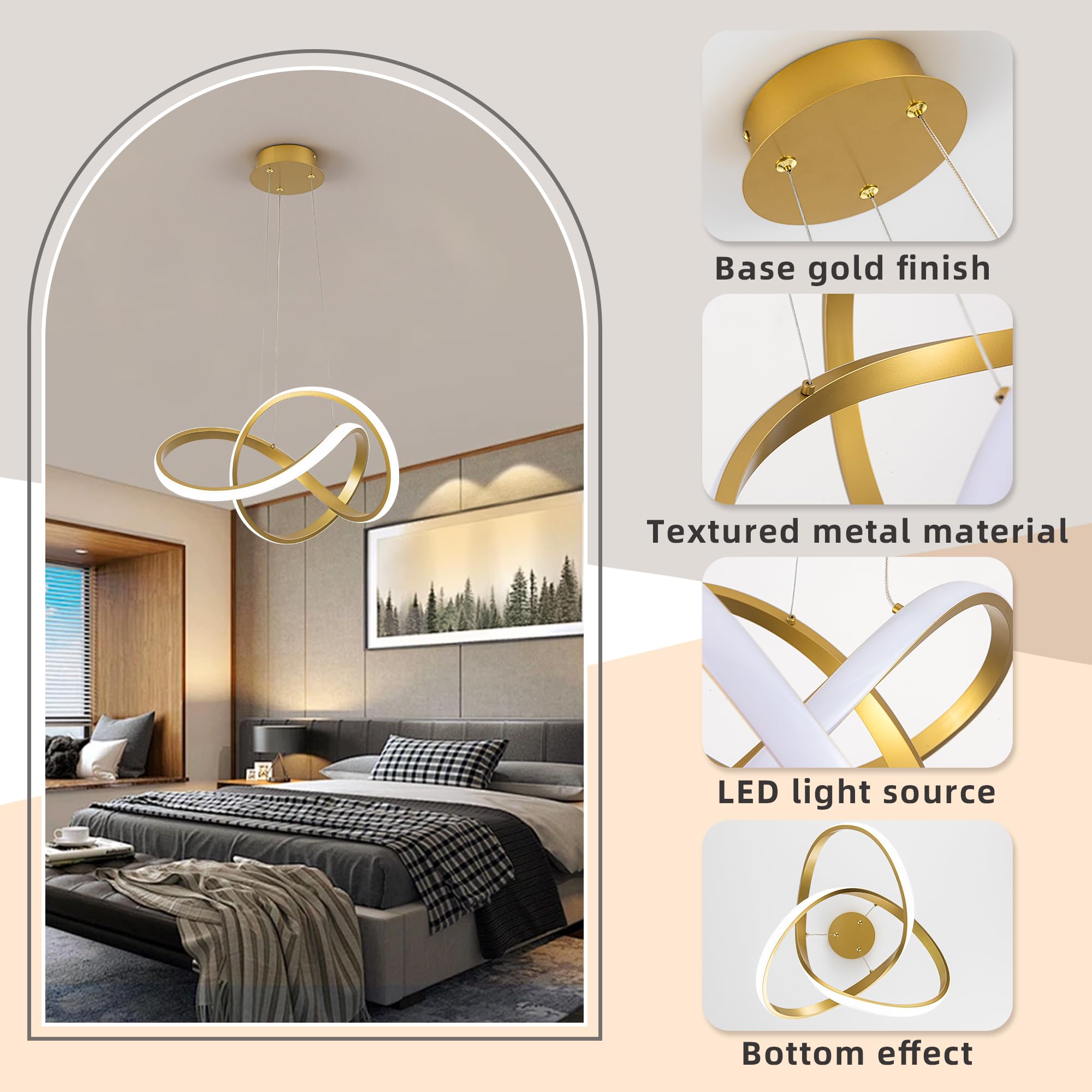 MAYNA Modern Gold LED Chandelier Light Fixture, 19.7" Aluminum Pendant for Dining Room, Kitchen Island, Model YG-4606-3P-SB