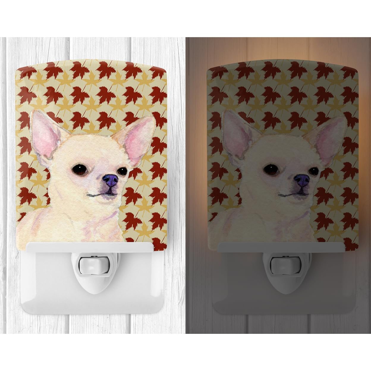 Carolines Treasures Ceramic Night Light, Chihuahua Fall Leaves, UL-Certified, 6x4x3in, Multicolor, Model SS4384CNL