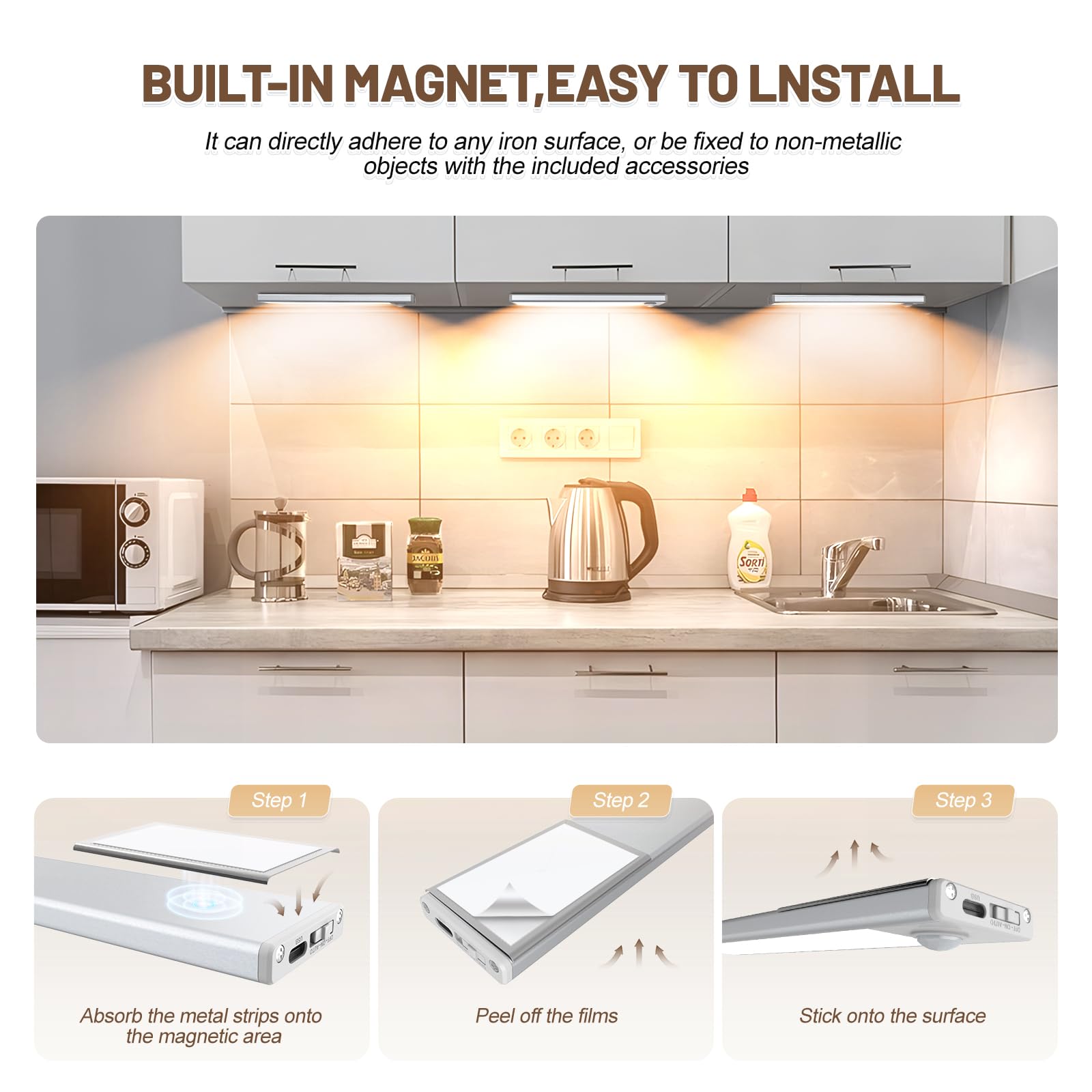 Under Cabinet Lighting, 50 Led Motion Sensor Light Indoor, Wireless Usb Rechargeable Magnetic Closet Lights, 6 Pack Under Counte