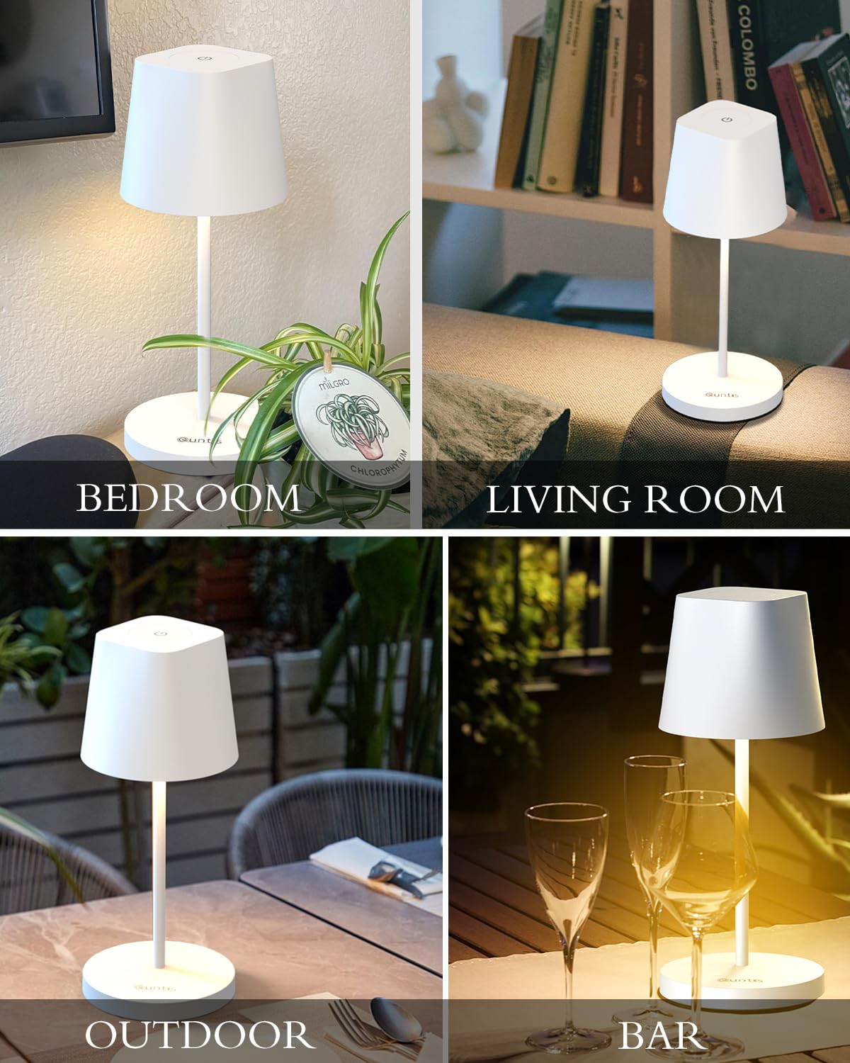 Quntis 2 Pack Cordless Led Table Lamp - Touch Dimmable, Rechargeable, White, Perfect For Home & Outdoor