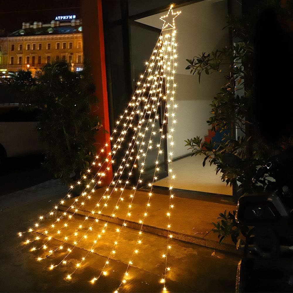 Danli Christmas Decorations Star String Light 320 Led 9X12Ft Christmas Tree Topper Lights Fairy Lights For Outdoor Indoor Patio Gate Yard Xmas Holiday Decoration(Warm White)