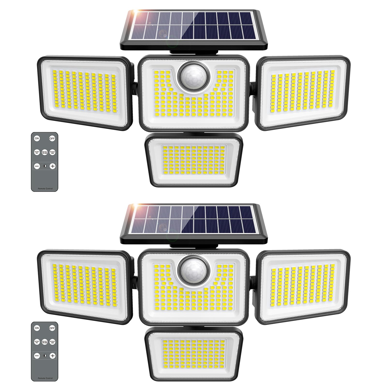 omibee Solar Lights Outdoor, 4500LM Motion Sensor, 3 Modes, IP65 Waterproof, 4 Adjustable Heads, Black, Model OEE214C05, 2 Pack