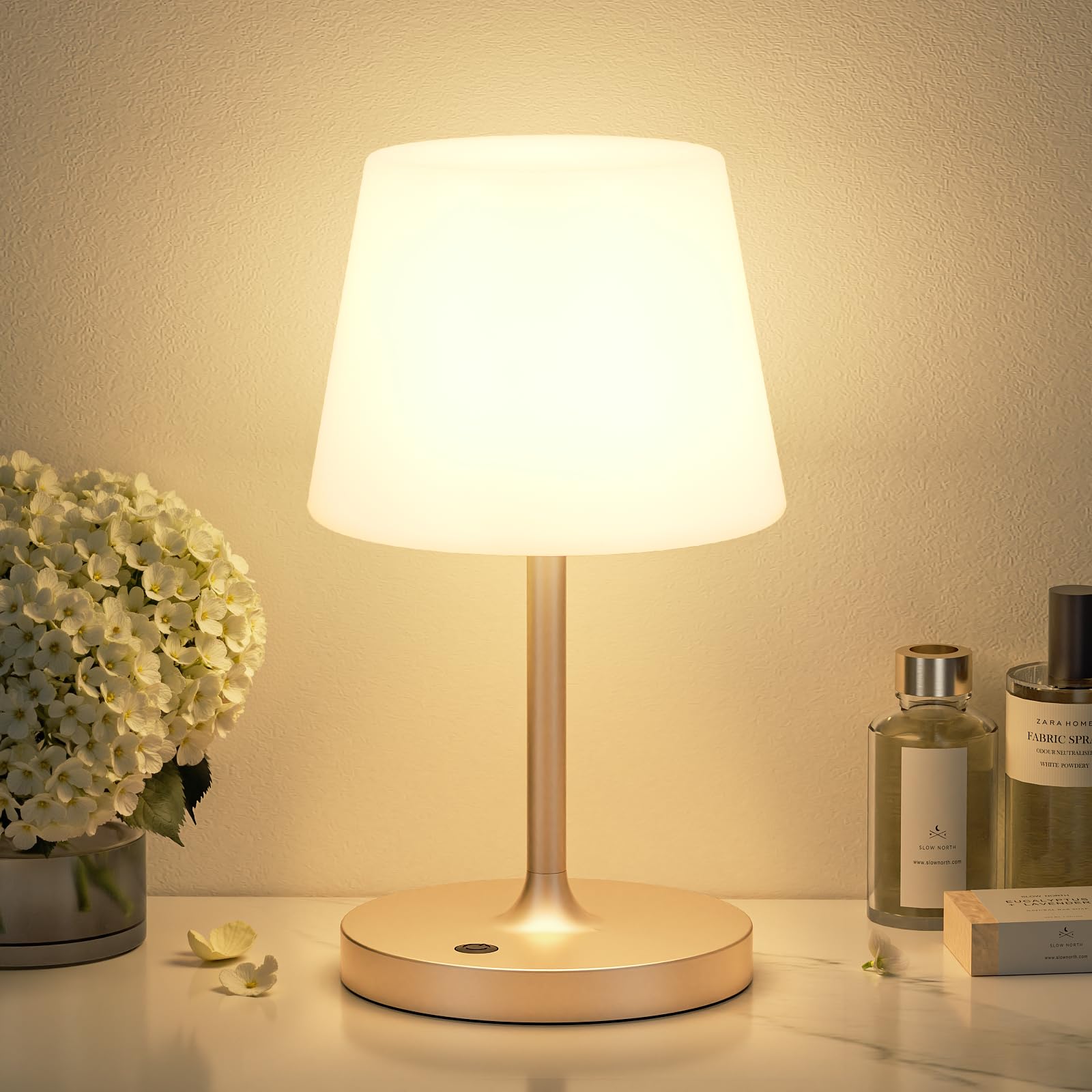 Kakanuo Sparkling Beverage Gold Shower Lamp Waterproof  Rechargeable Cordless Lamp with 4000mAh Battery  Touch Dimmable Table Lamp for Outdoor  Kitchen  Bathroom  Camping  Patio  IP54