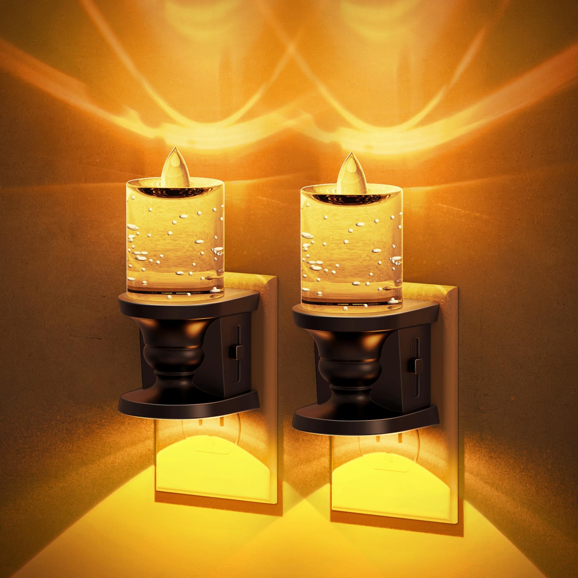 JandCase Night Light  Candle Amber Night Lights Plug into Wall 2 Pack  Flameless Flickering Candle Nightlight  0-100LM Dimmable LED Nightlights  Dusk to Dawn Sensor Decorative nite Light for Bathroom