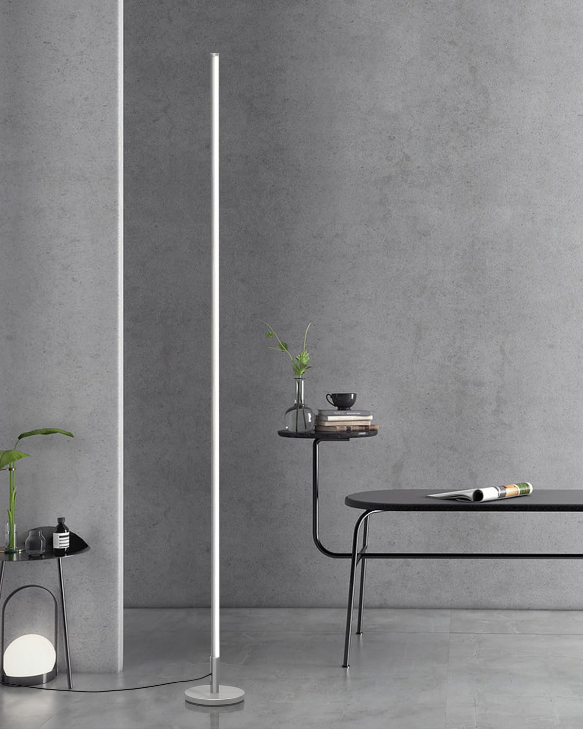 TACAHE Minimalist Corner Floor Lamp, Dimmable LED, 57in, Silver, Model TCH-CFL02