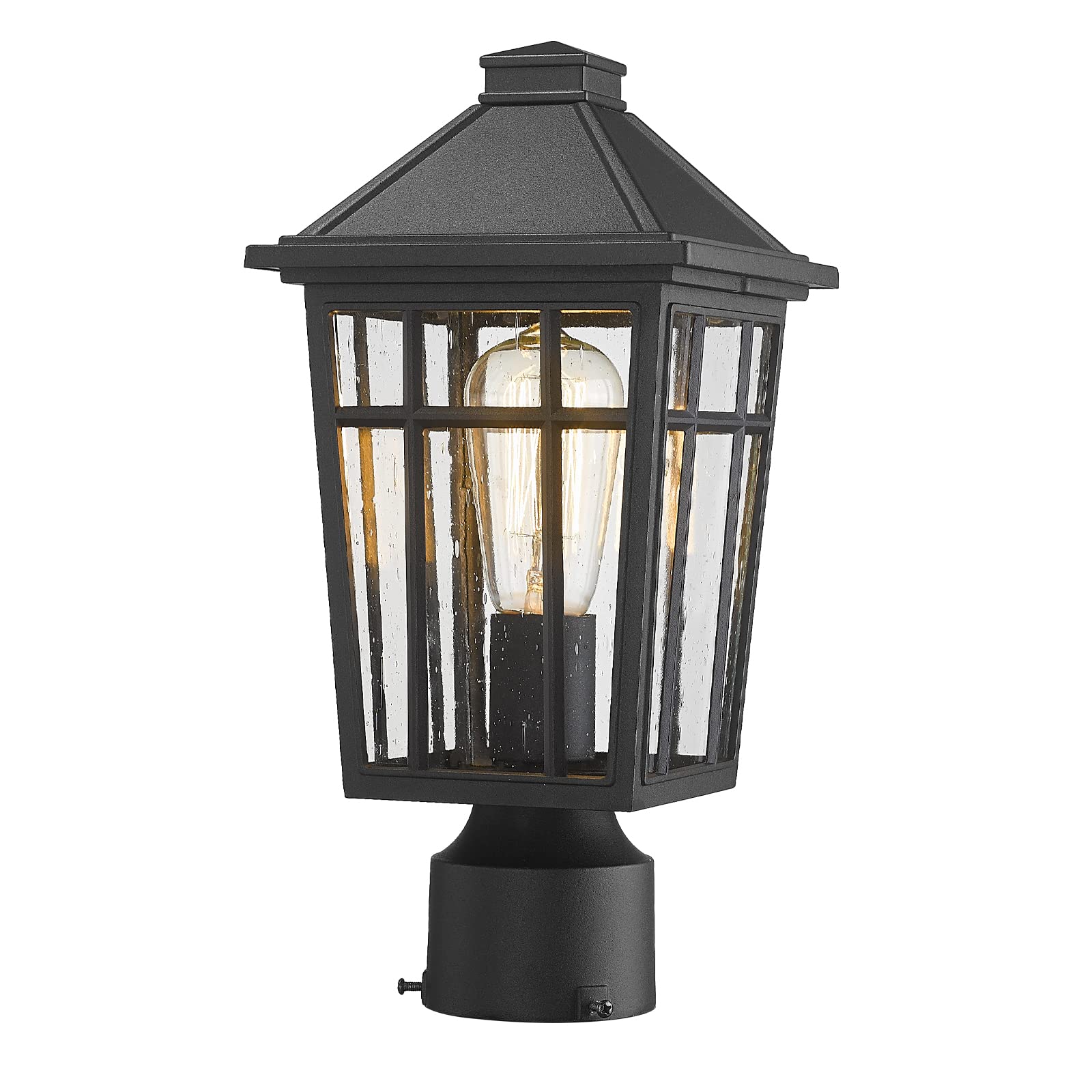 Darkaway Waterproof Aluminum Outdoor Post Light, Black Garden Lamp Fixture, 1 Pack